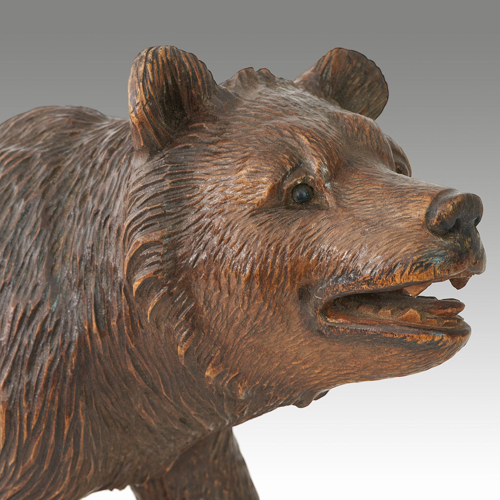 Orignal and Rare Carved Linden Wood Black Forest Bear Cub 32cm in Length - Jeroen Markies Art Deco