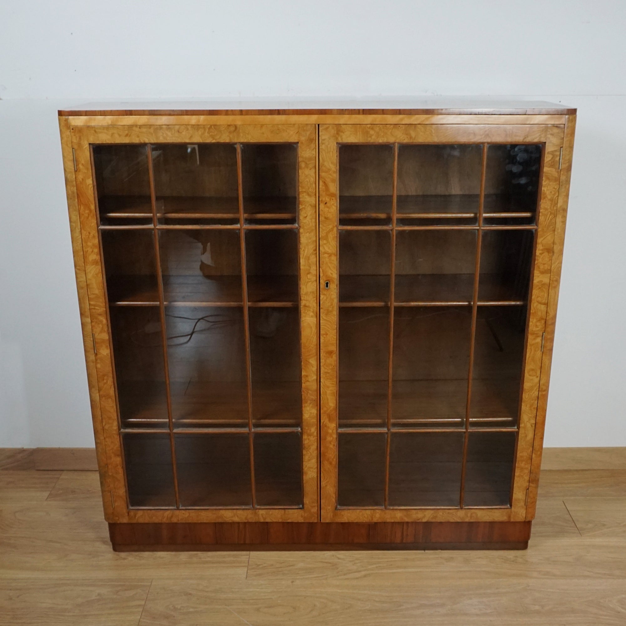 Art Deco Burr Walnut Bookcase Cabinet - Markies Antiques