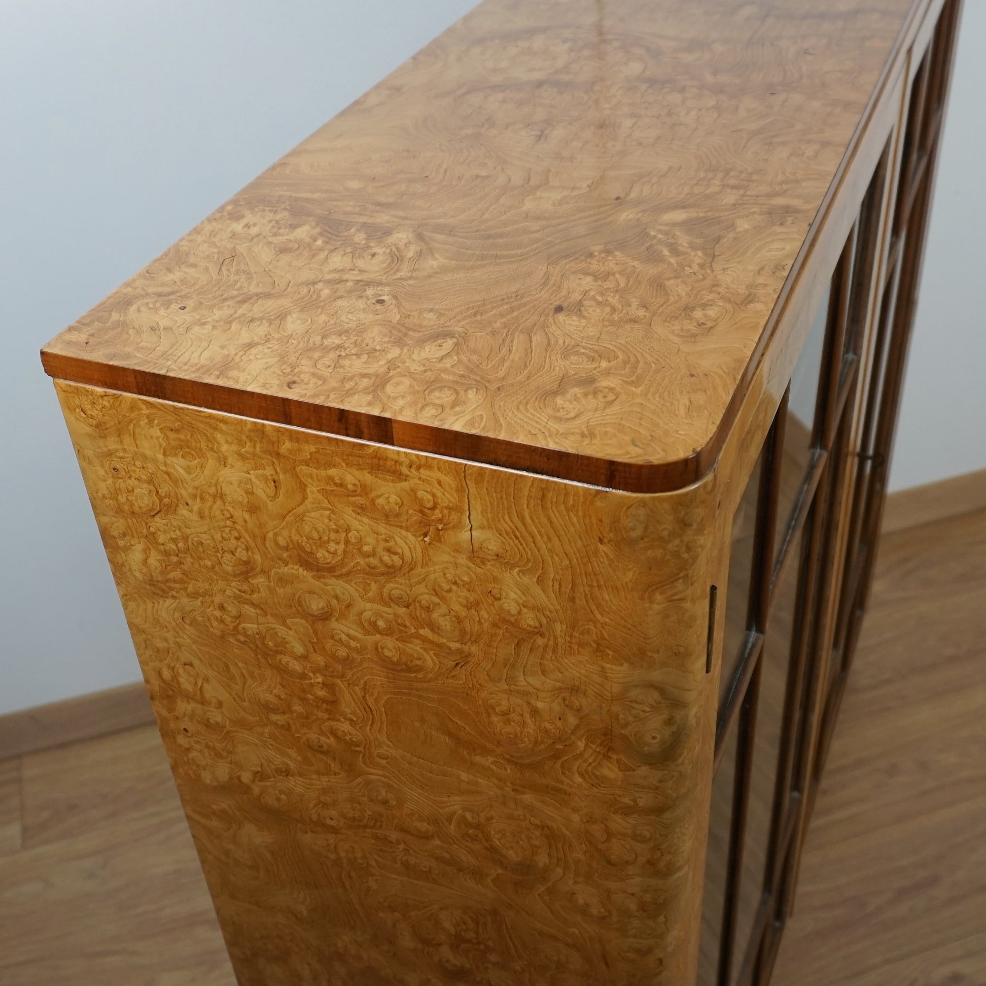 Art Deco Burr Elm Bookcase Cabinet - Markies Antiques