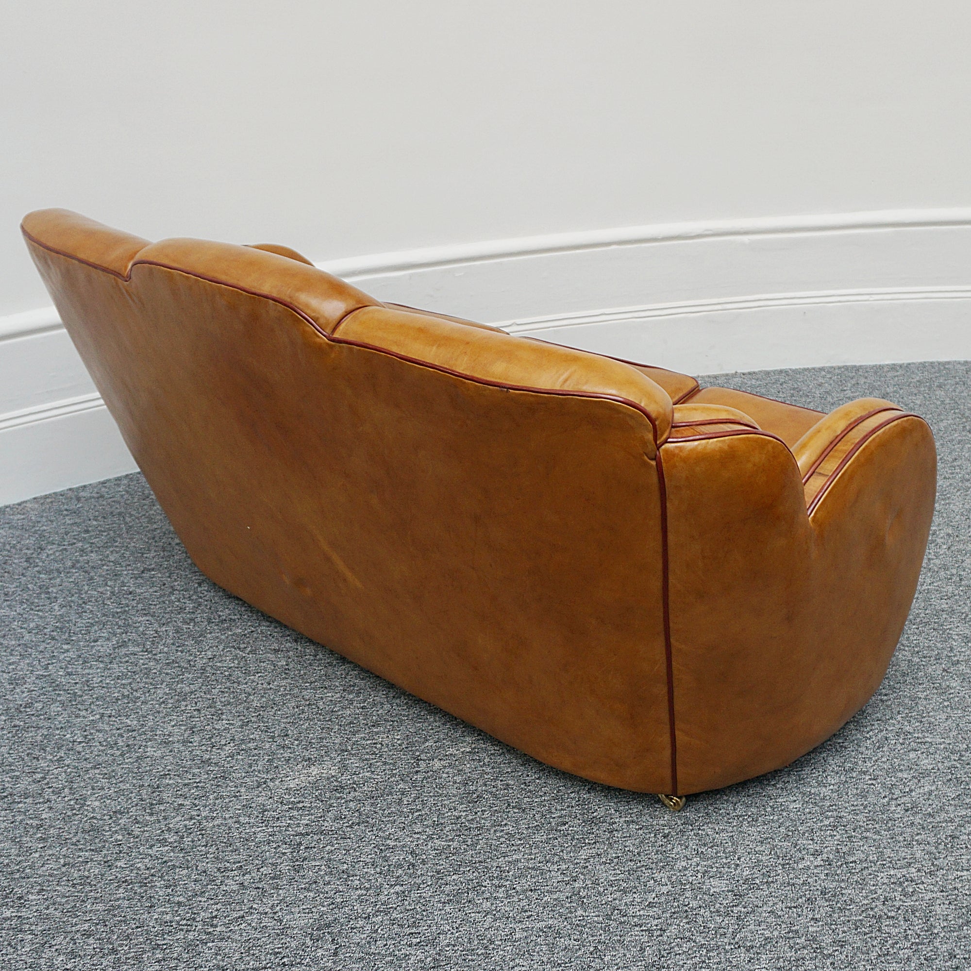 Vintage Art Deco Brown Leather and Walnut Trim Sofa - Jeroen Markies Art Deco