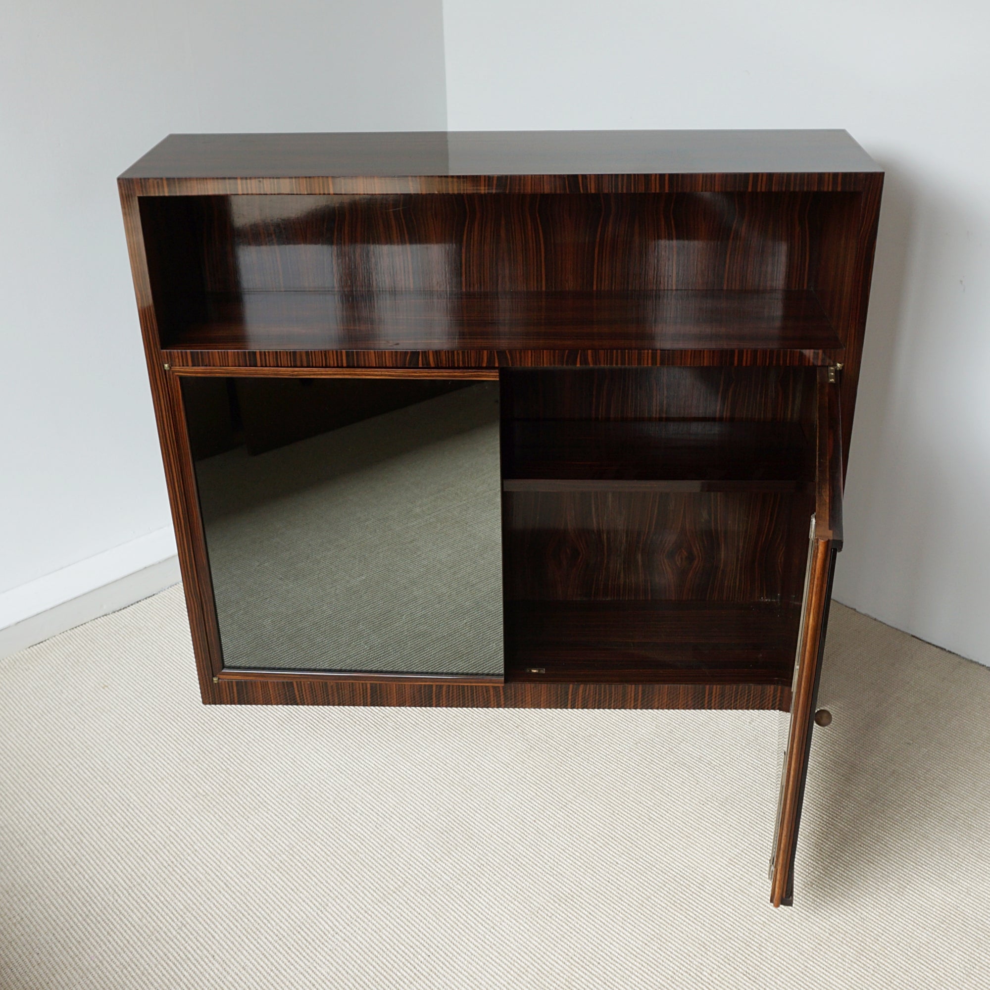 Exceptional Macassar Ebony and Frosted Mirrored bookcase cabinet -Jeroen Markies Art Deco