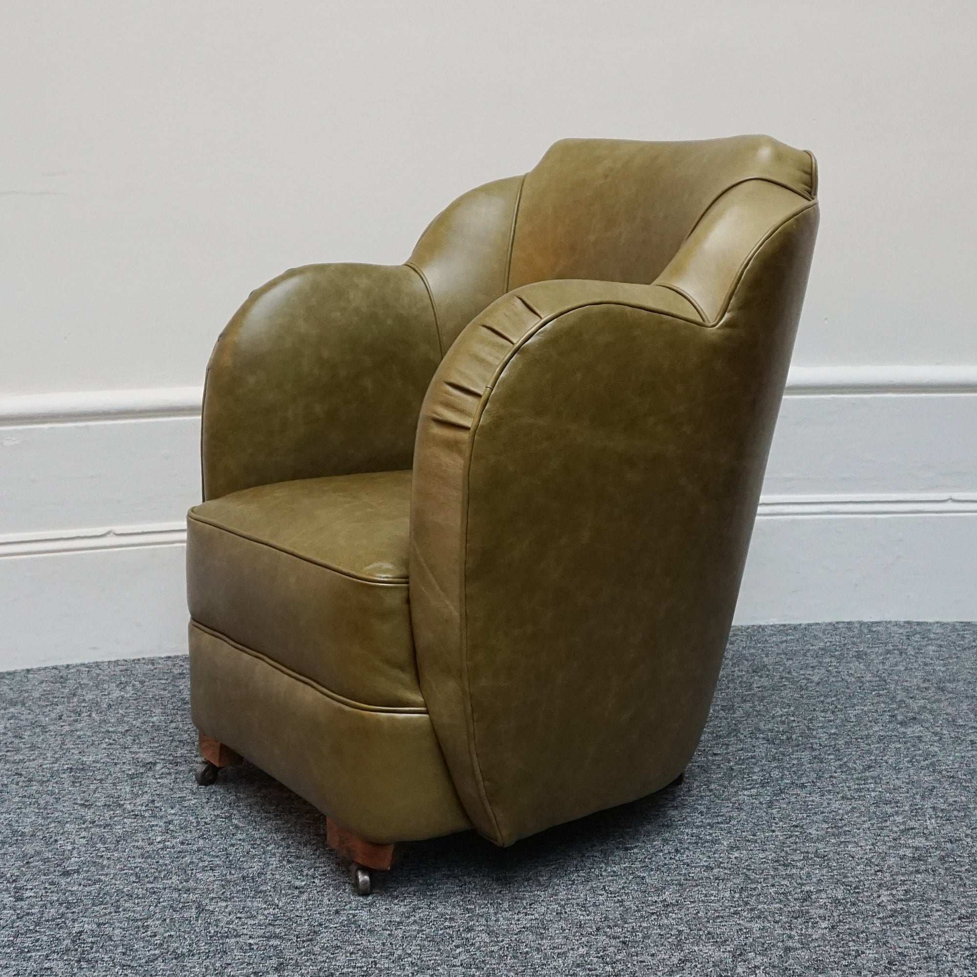 Olive Green side chair, leather 1930's cloud chair - Jeroen Markies Art Deco