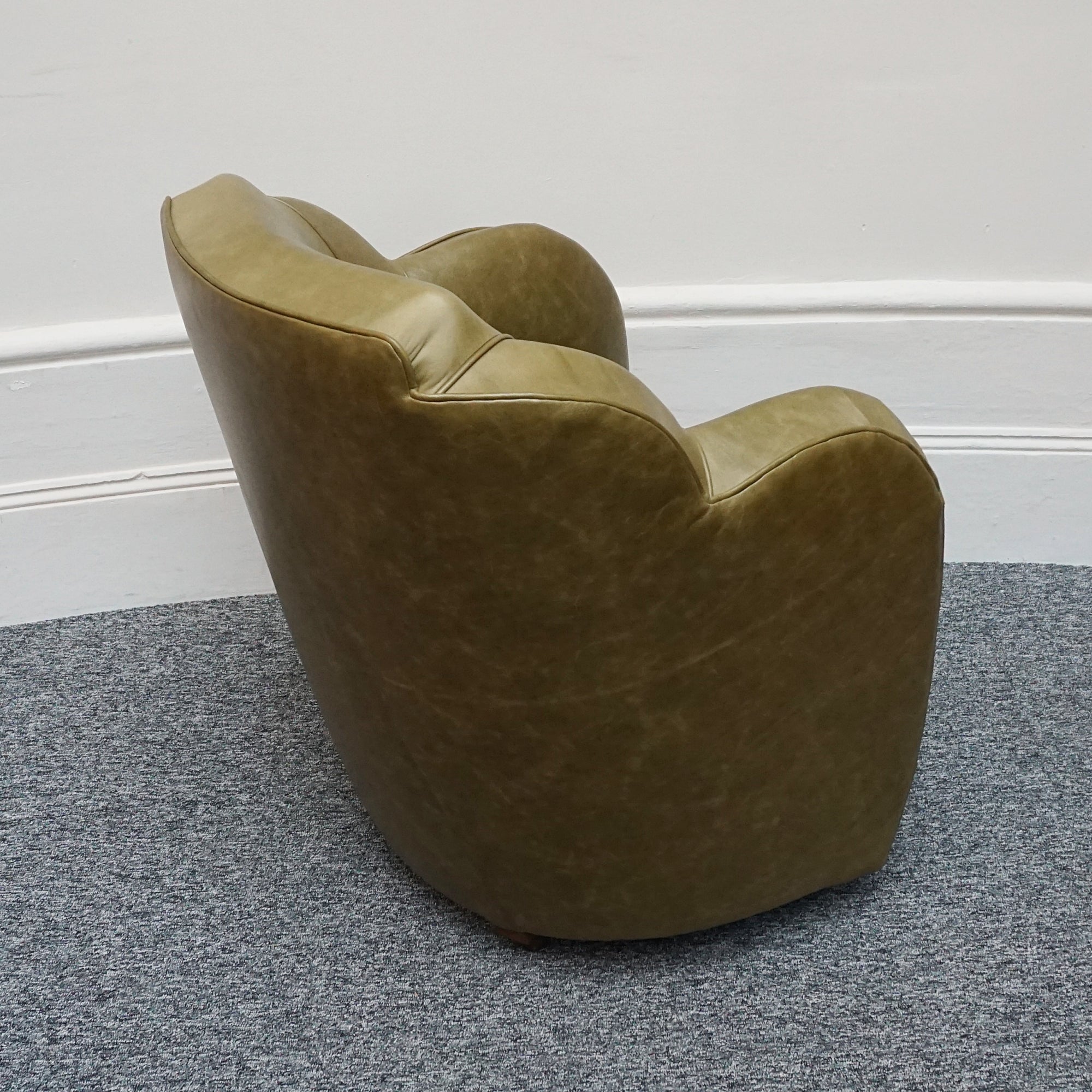Olive Green side chair, leather 1930's cloud chair - Jeroen Markies Art Deco