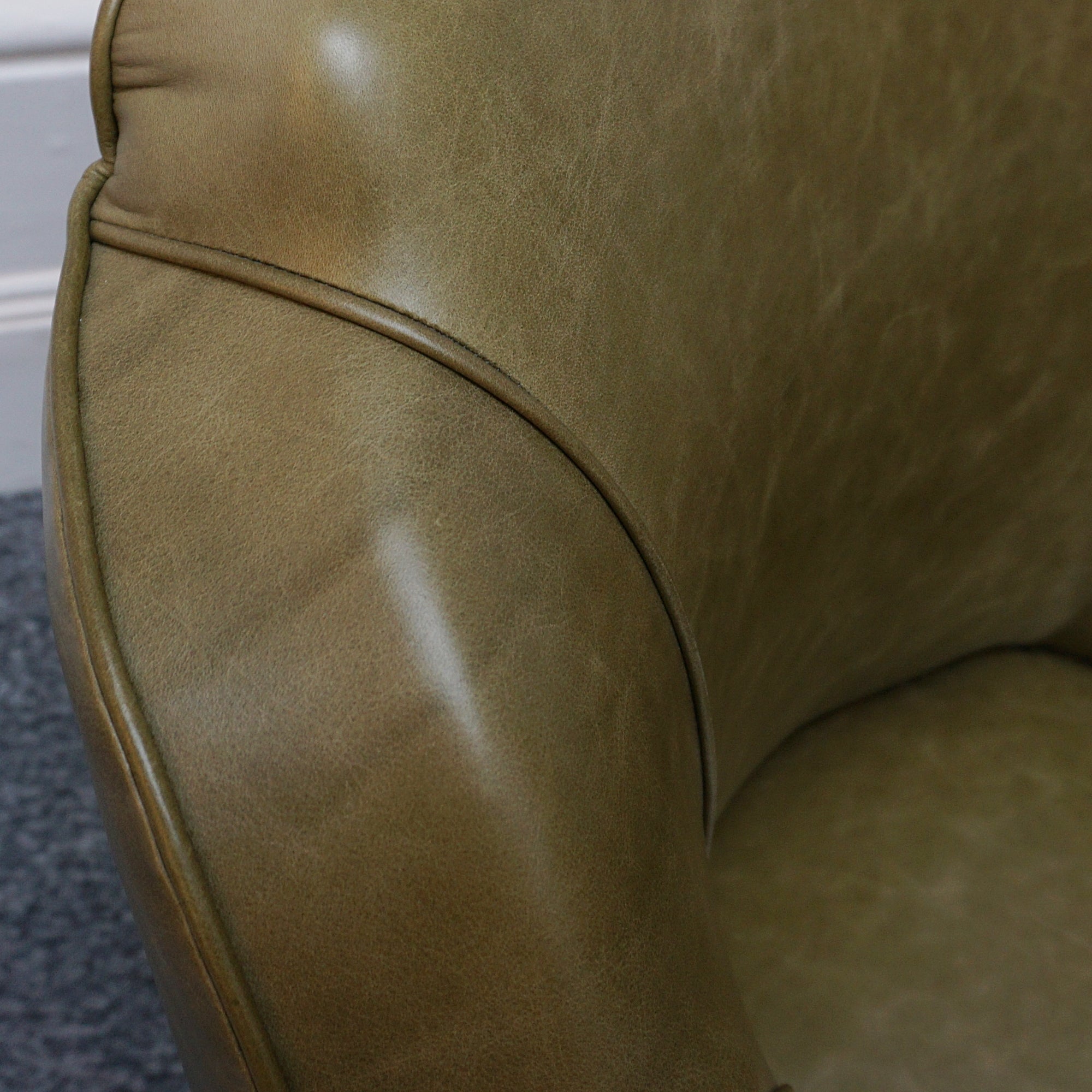 Olive Green side chair, leather 1930's cloud chair - Jeroen Markies Art Deco
