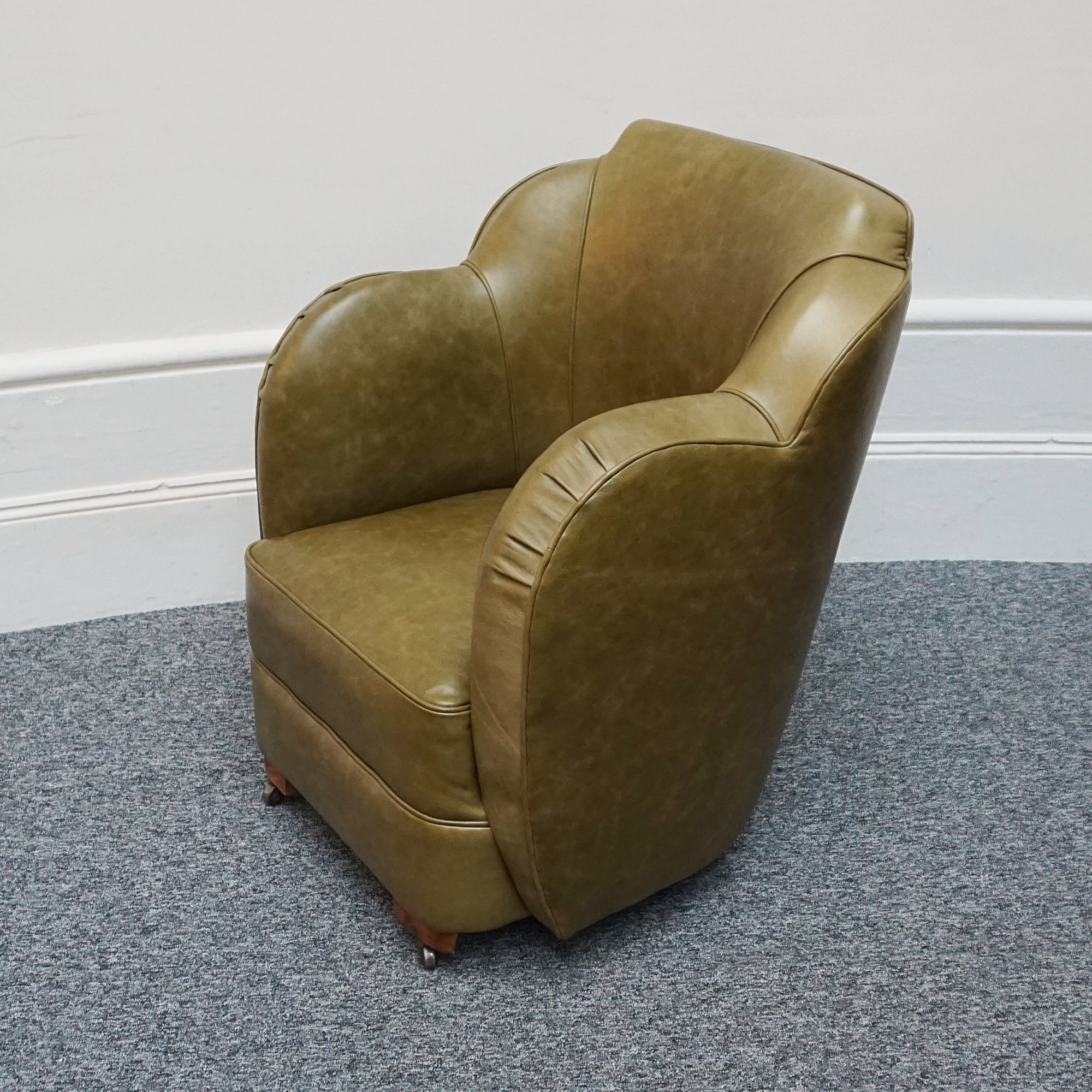 Olive Green side chair, leather 1930's cloud chair - Jeroen Markies Art Deco