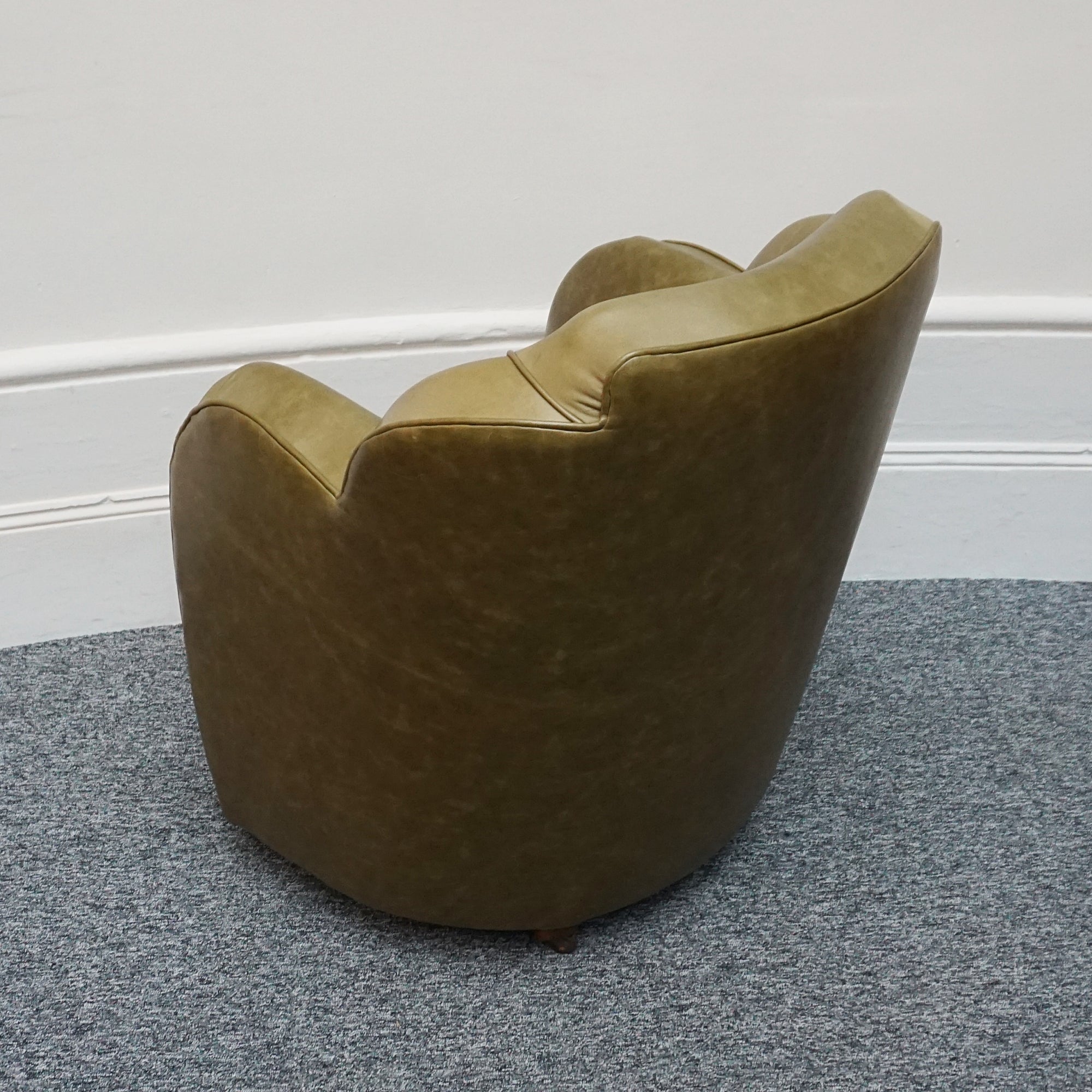 Olive Green side chair, leather 1930's cloud chair - Jeroen Markies Art Deco