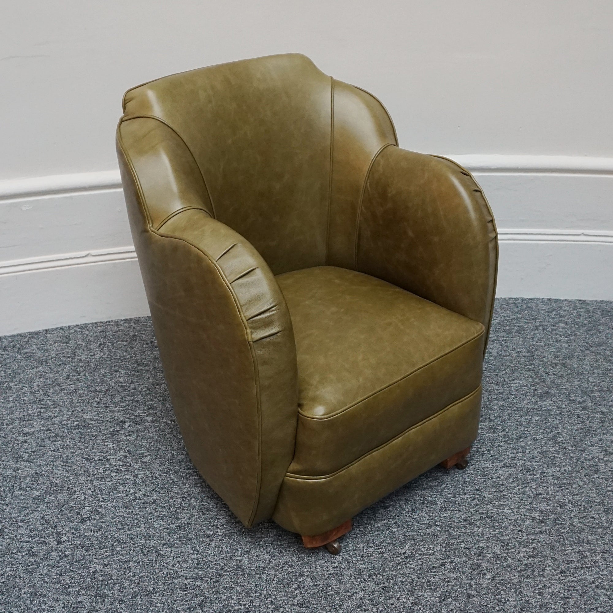 Olive Green side chair, leather 1930's cloud chair - Jeroen Markies Art Deco