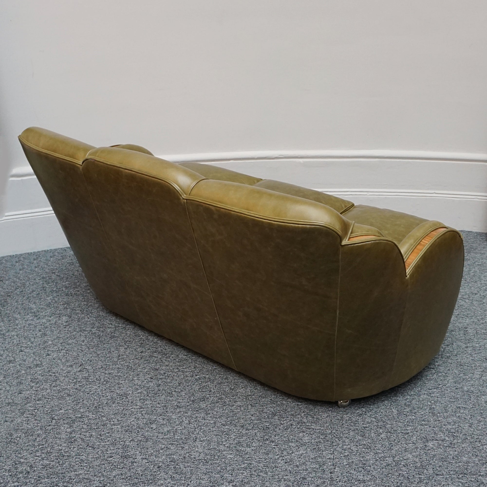 Original Art Deco Sofa with Olive Green Leather and Walnut Banding - Jeroen Markies Art Deco
