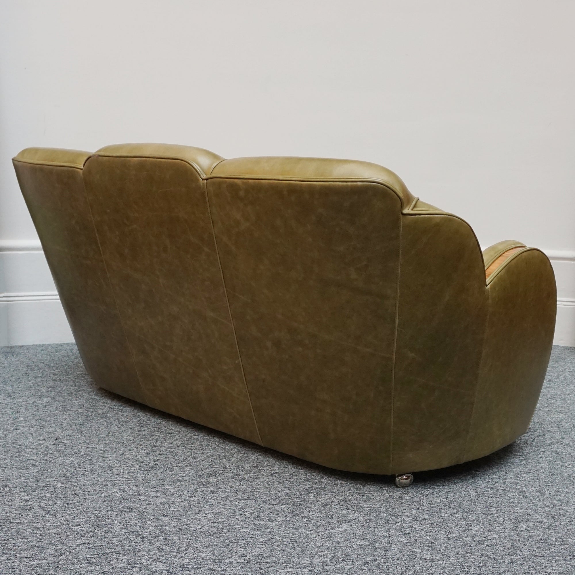 Original Art Deco Sofa with Olive Green Leather and Walnut Banding - Jeroen Markies Art Deco