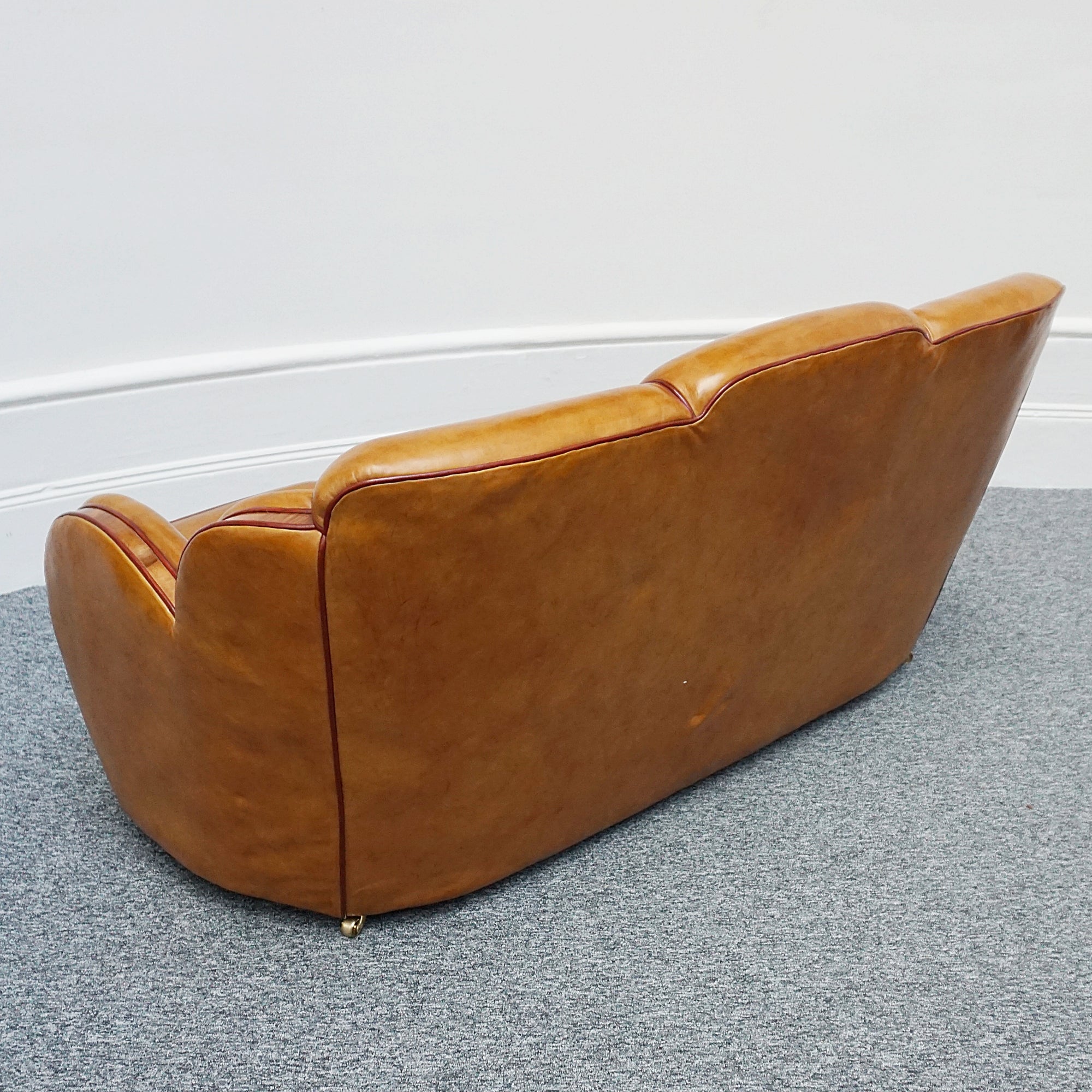 Vintage Art Deco Brown Leather and Walnut Trim Sofa - Jeroen Markies Art Deco