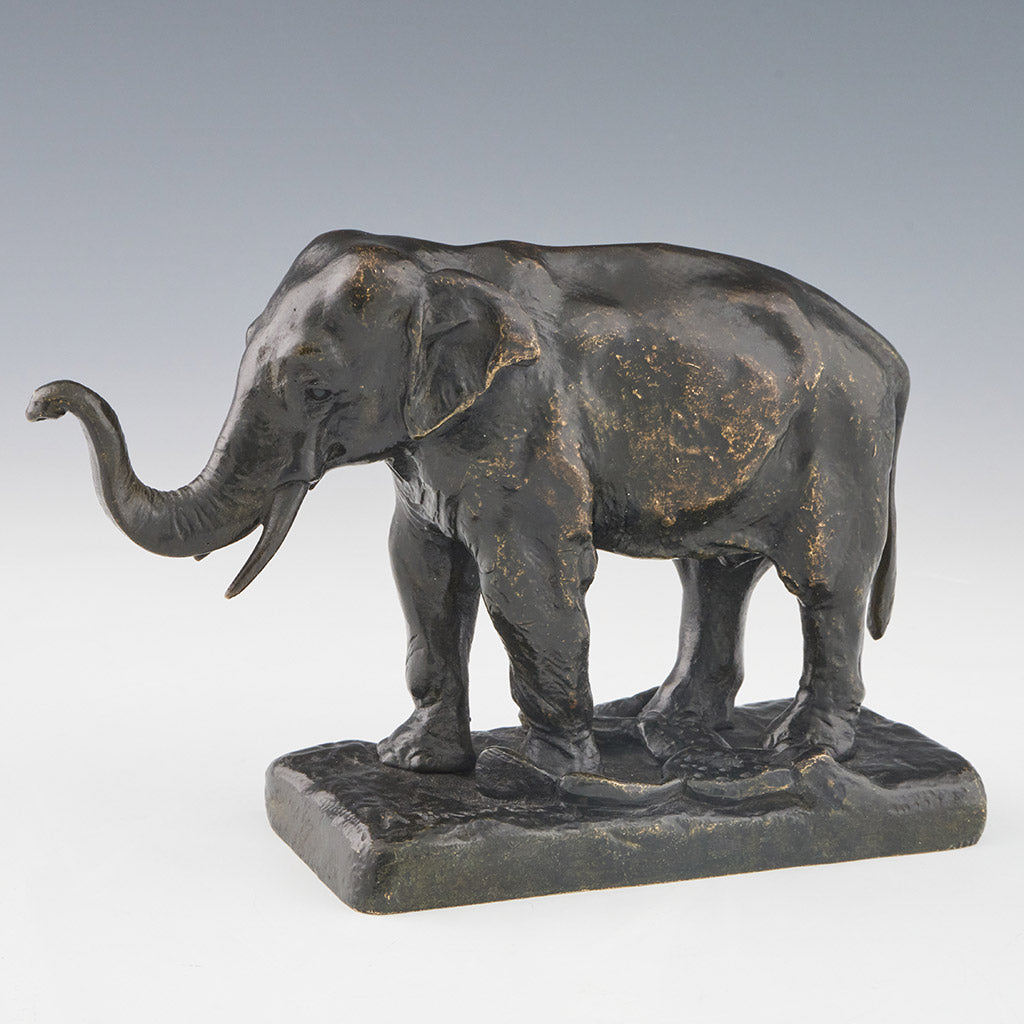 A Barye Mid-19th Century Original Bronze Sculpture of a Asian Elephant with Raised Trunk - Jeroen Markies Art Deco