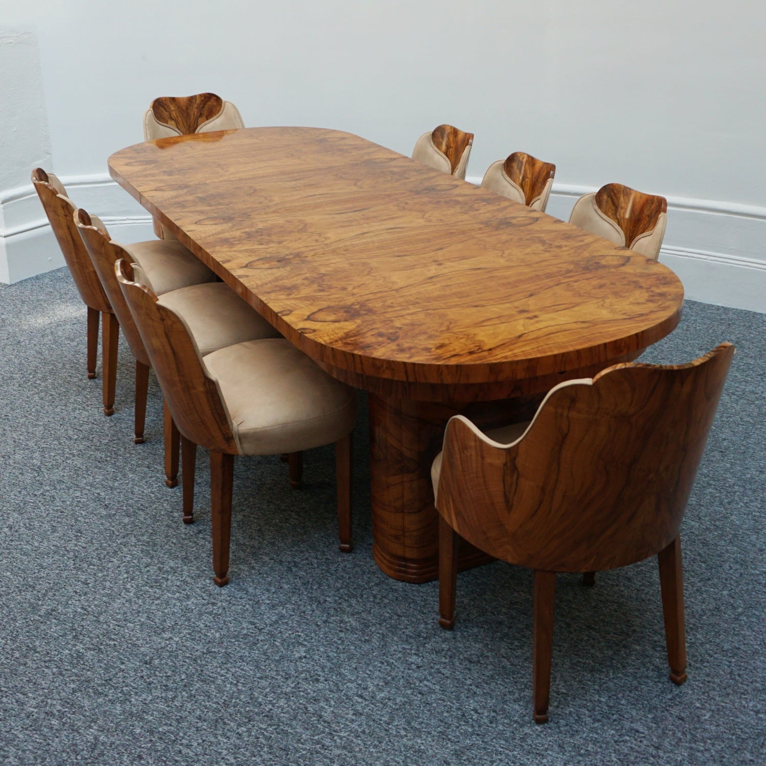 Art Deco Eight Seater Extendable Dining Suite by Heal's of London, Burr Walnut - Jeroen Markies Art Deco