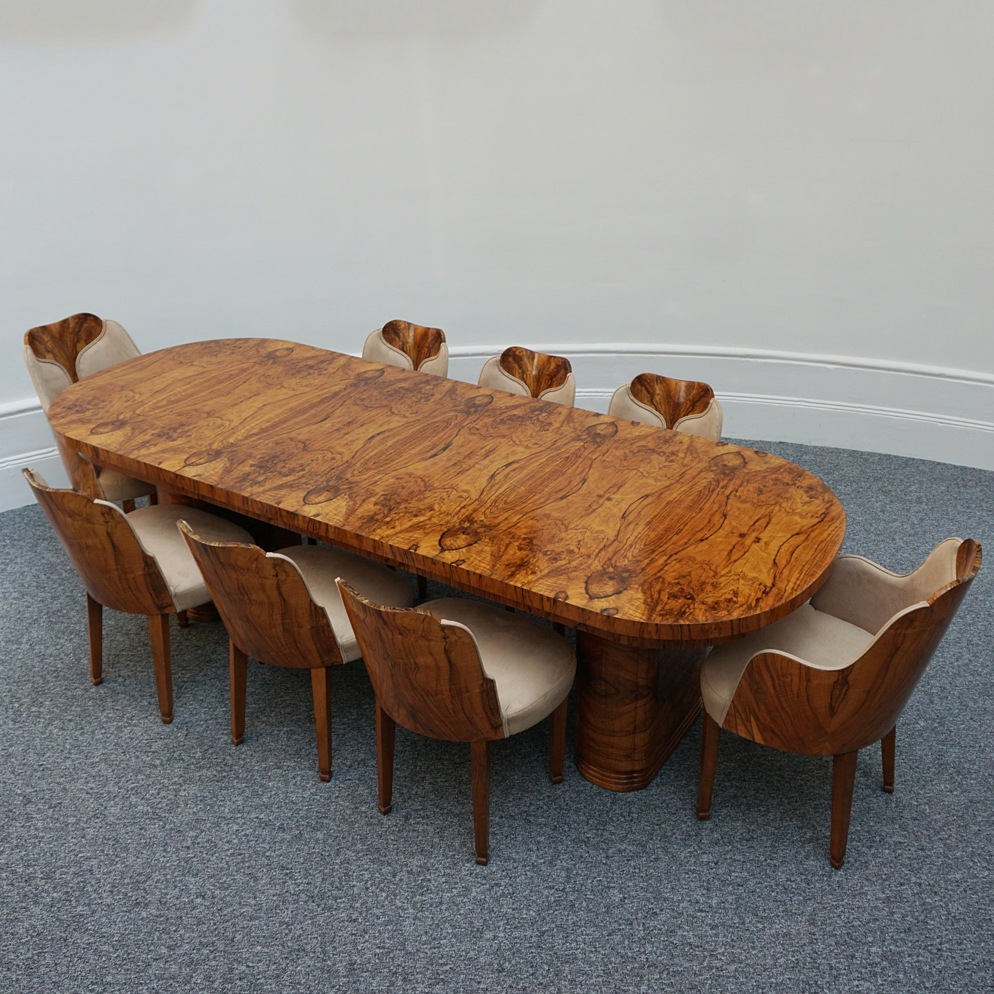 Art Deco Eight Seater Extendable Dining Suite by Heal's of London, Burr Walnut - Jeroen Markies Art Deco