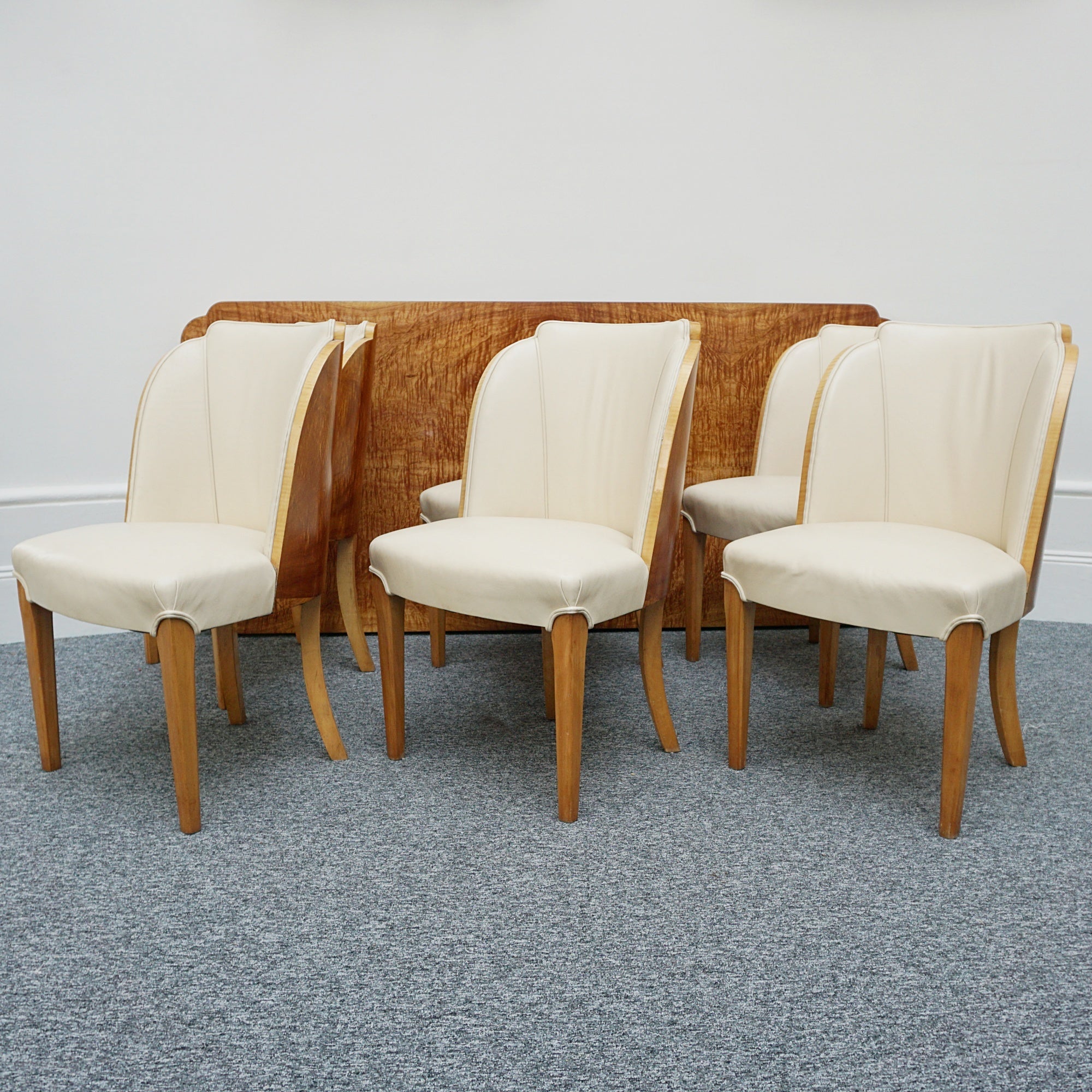 Vintage Six Seater Art Deco Dining Table and Chairs by Harry & Lou Epstein - Satinwood Veneer - Jeroen Markies Art Deco