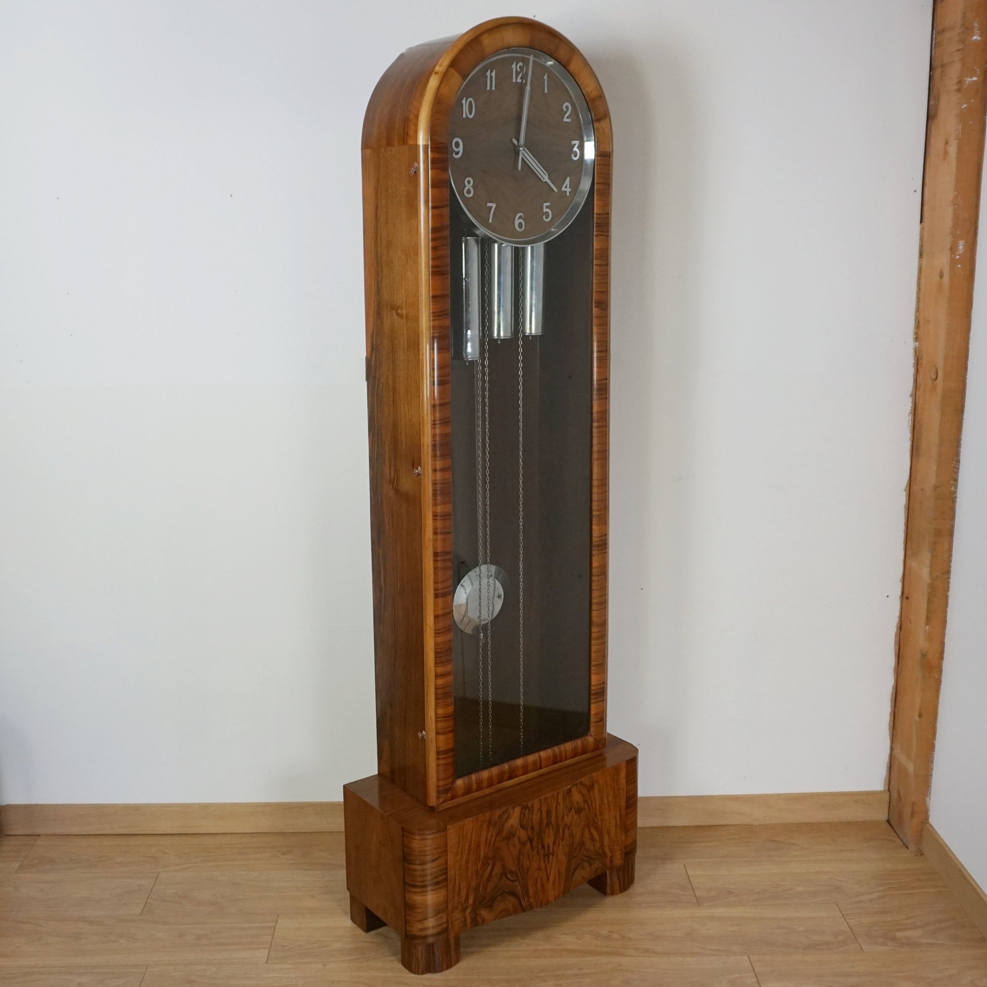 Art Deco Burr Walnut Longcase Clock - Markies Antiques Ltd