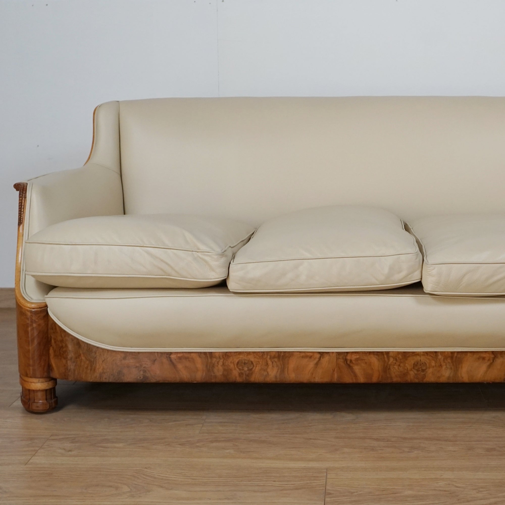 Art Deco Burr Walnut and Leather Sofa by Maurice Adams - Jeroen Markies Art Deco
