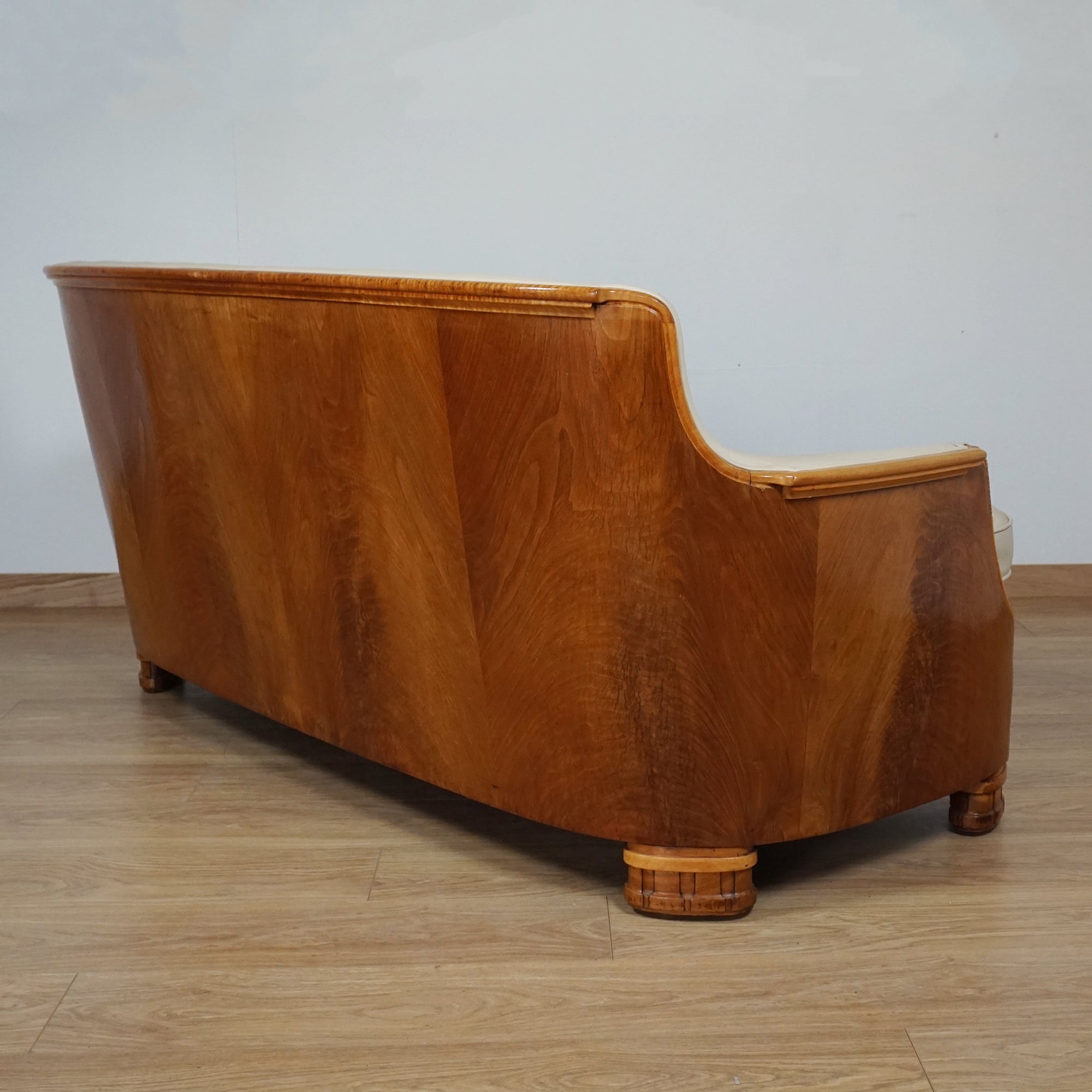 Art Deco Burr Walnut and Leather Sofa by Maurice Adams - Jeroen Markies Art Deco
