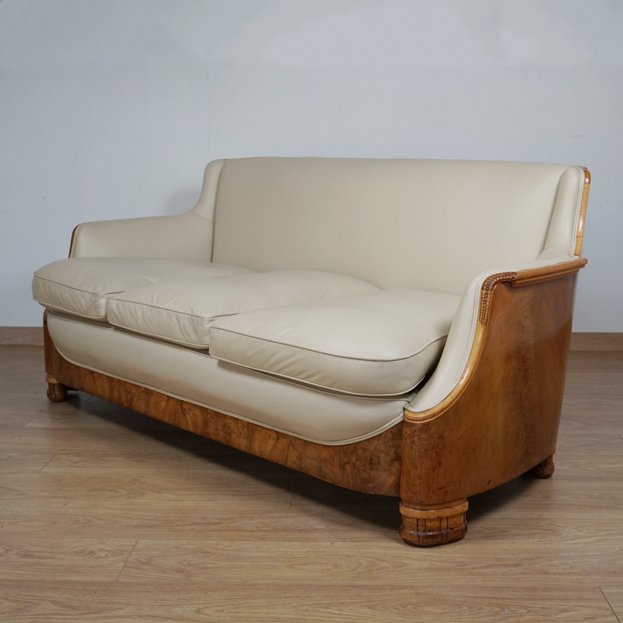 Art Deco Burr Walnut and Leather Sofa by Maurice Adams - Jeroen Markies Art Deco