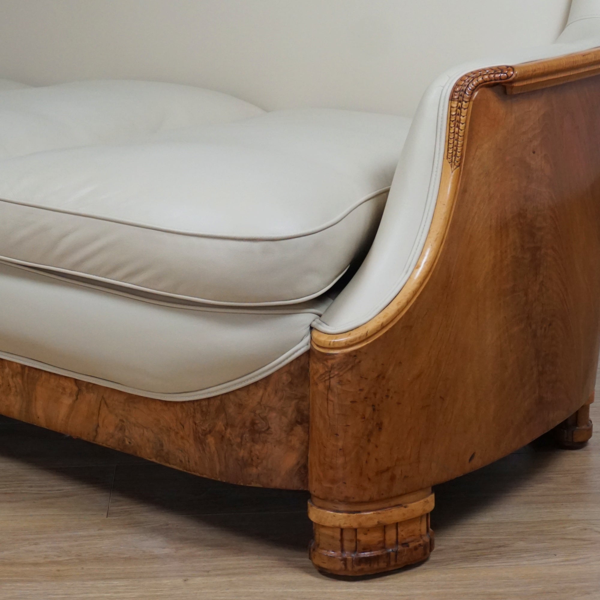 Art Deco Burr Walnut and Leather Sofa by Maurice Adams - Jeroen Markies Art Deco