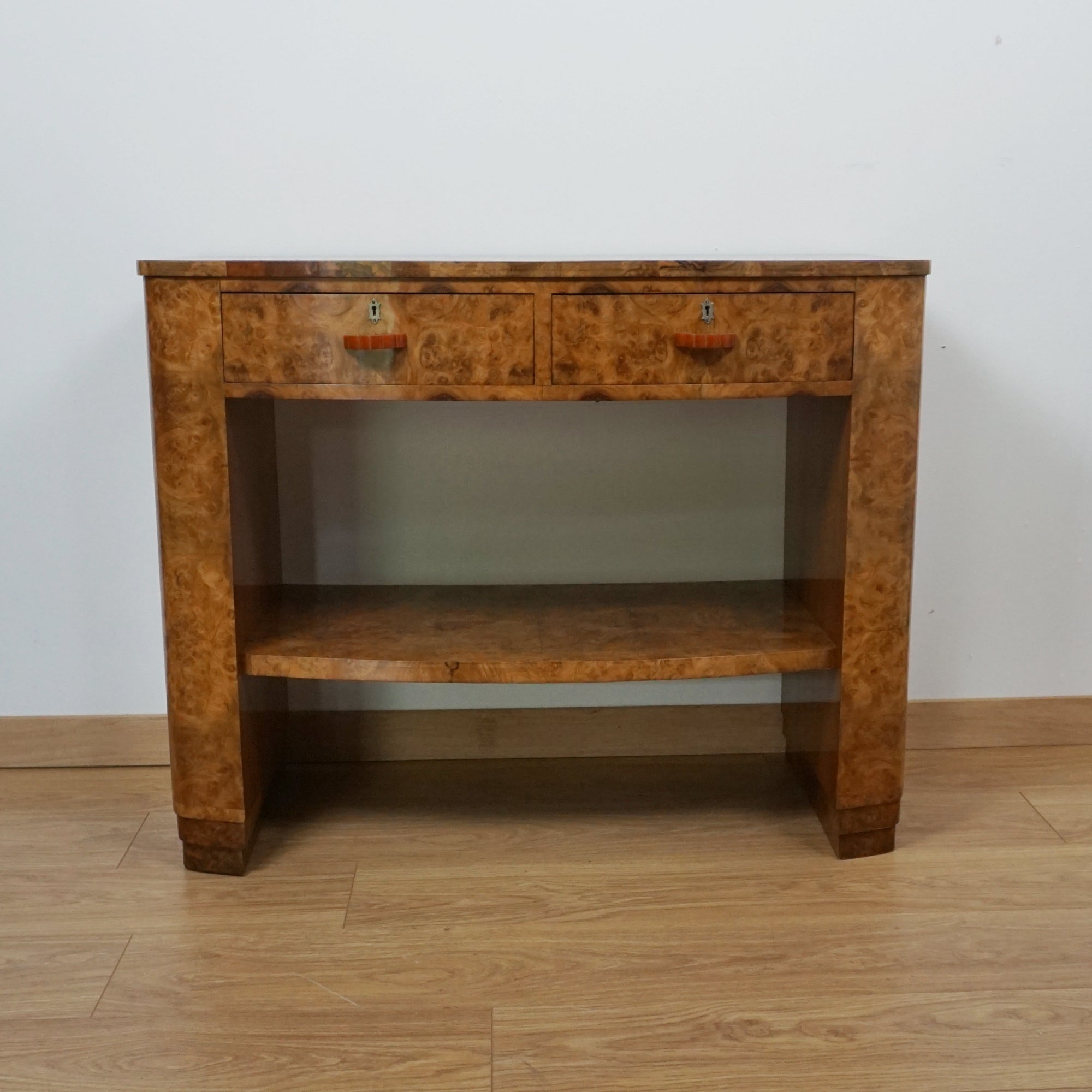 Art Deco Console Table - Burr Walnut Original Art Deco - 20th Century Burr Walnut Furniture - Markies Antiques Ltd