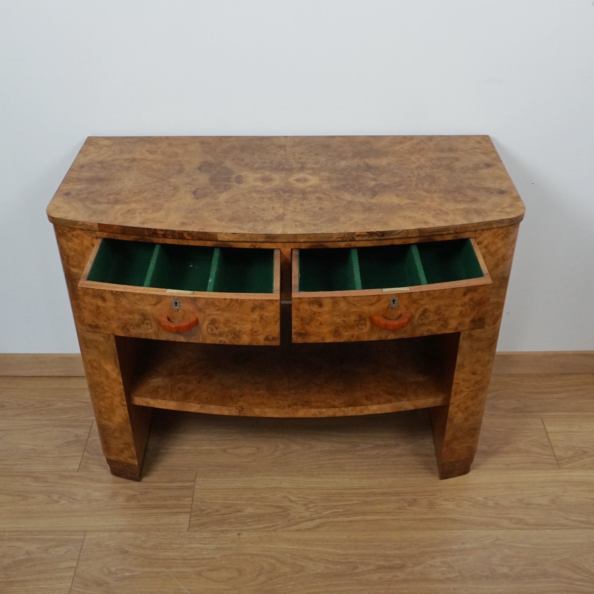 Art Deco Console Table - Burr Walnut Original Art Deco - 20th Century Burr Walnut Furniture - Markies Antiques Ltd