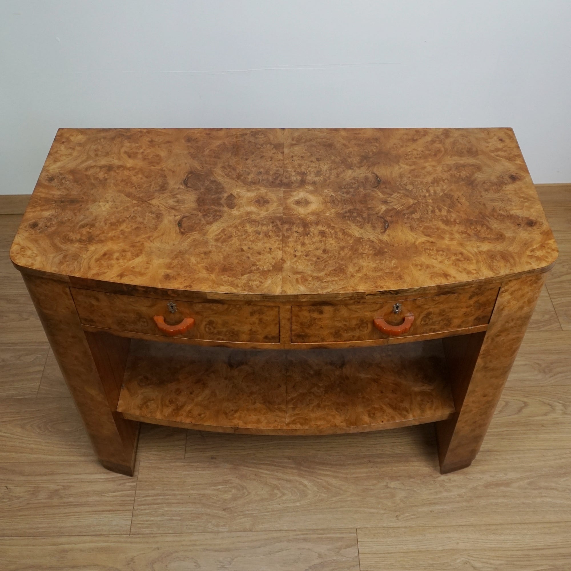 Art Deco Console Table - Burr Walnut Original Art Deco - 20th Century Burr Walnut Furniture - Markies Antiques Ltd