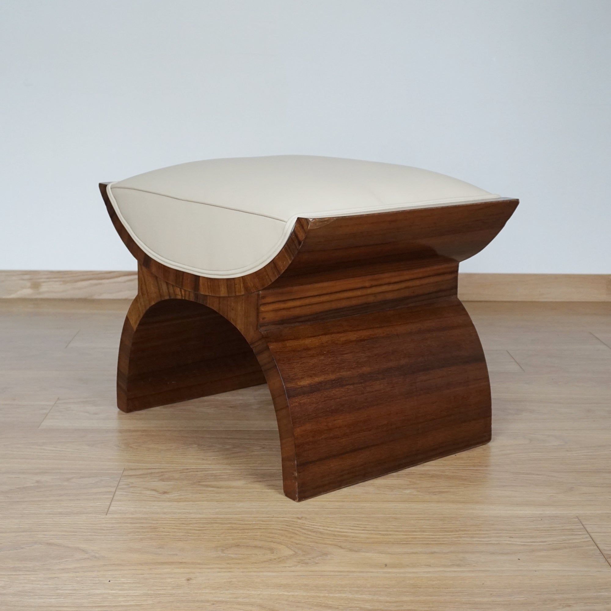 Art Deco X-Framed Stool Walnut and Leather - Jeroen Markies Art Deco