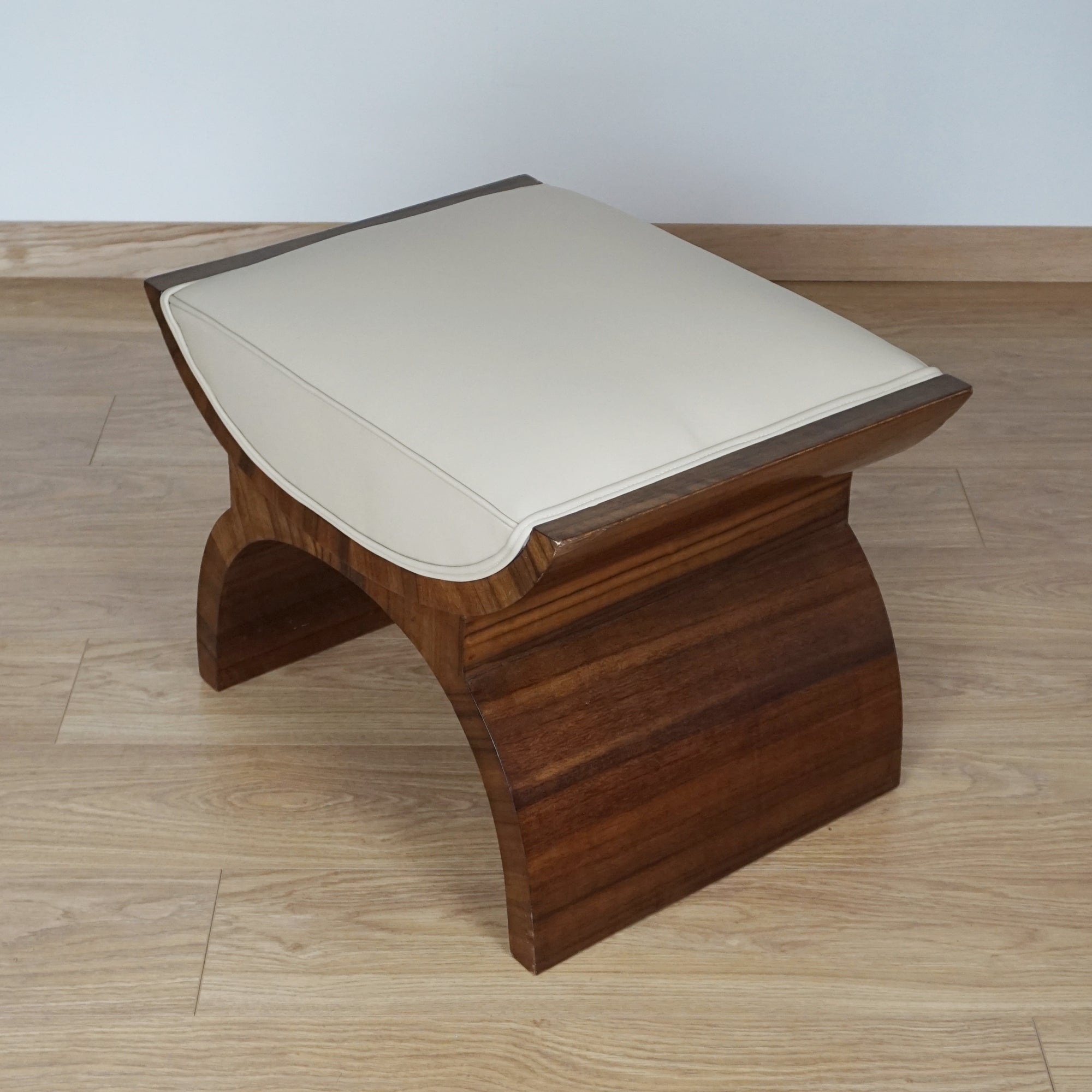 Art Deco X-Framed Stool Walnut and Leather - Jeroen Markies Art Deco