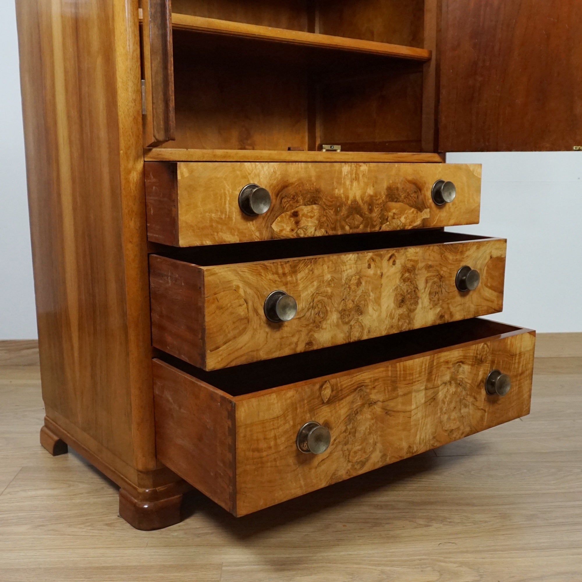 Art Deco Burr Walnut Tall Boy Cabinet - Jeroen Markies Art Deco