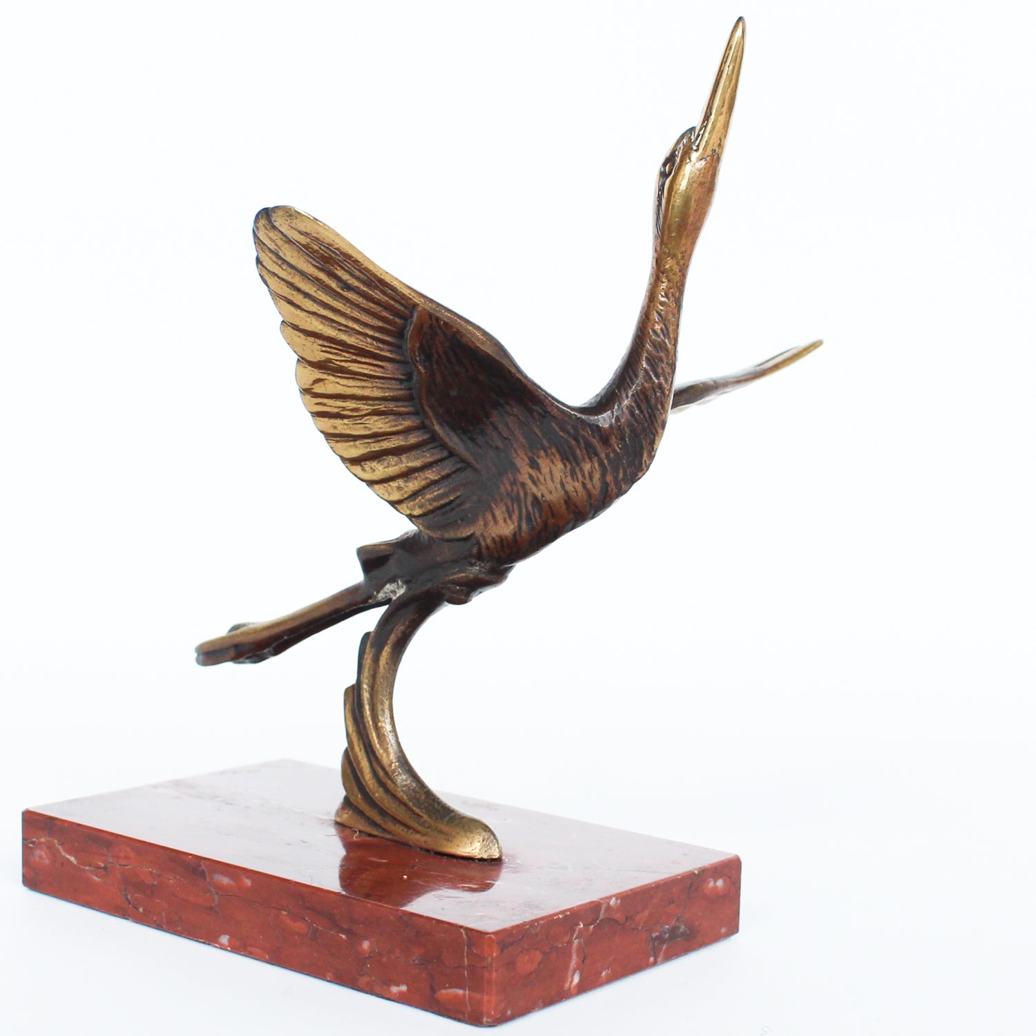 A pair of Art Deco, bronze bookends in the form of two marabou storks. Set over marble plinths.