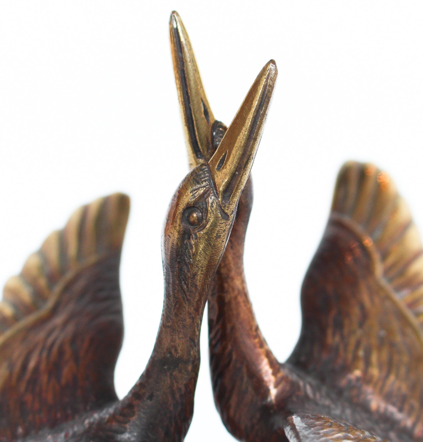 A pair of Art Deco, bronze bookends in the form of two marabou storks. Set over marble plinths.