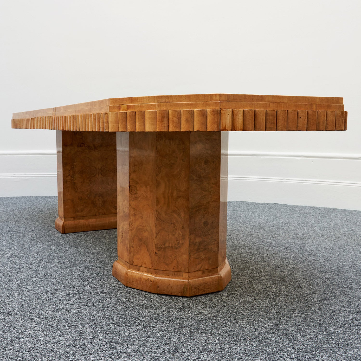 Art Deco Ten Seat Dining Suite by Hille Burr Walnut and Cream Leather - Jeroen Markies Art Deco - Original Dining Suite Art Deco