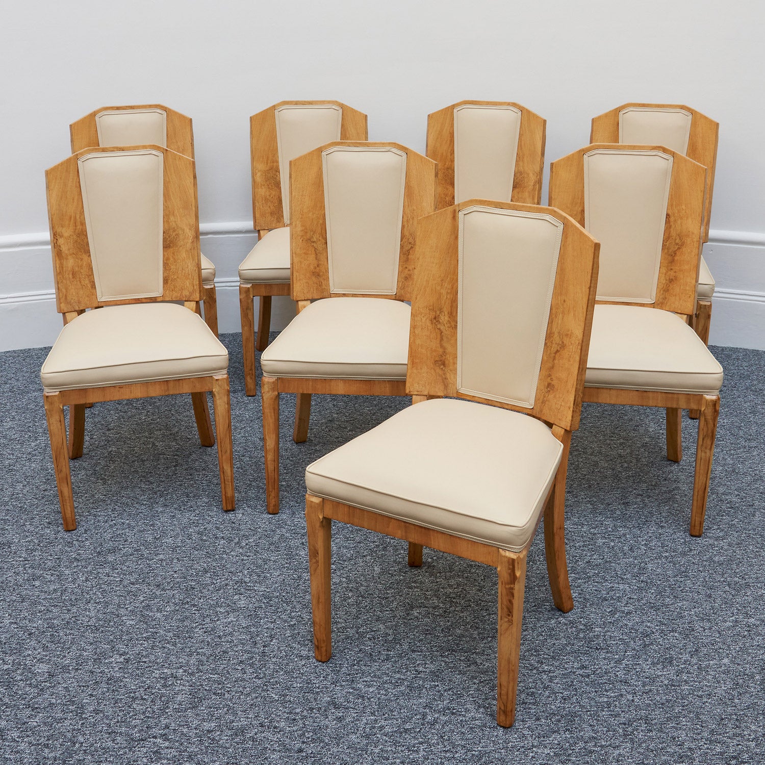 Art Deco Ten Seat Dining Suite by Hille Burr Walnut and Cream Leather - Jeroen Markies Art Deco - Original Dining Suite Art Deco