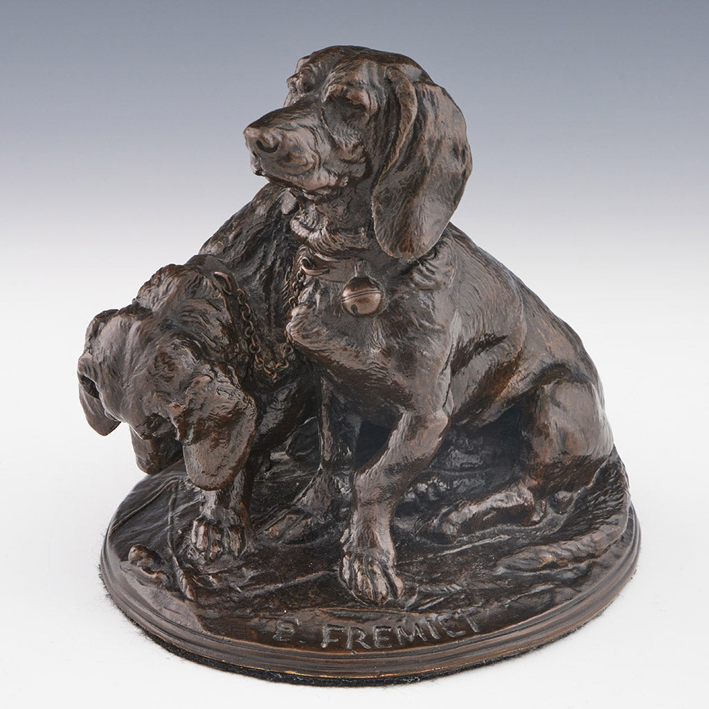 Emmanuel Fremiet Original Bronze Sculpture of Two Basset Hounds - Jeroen Markies Art Deco