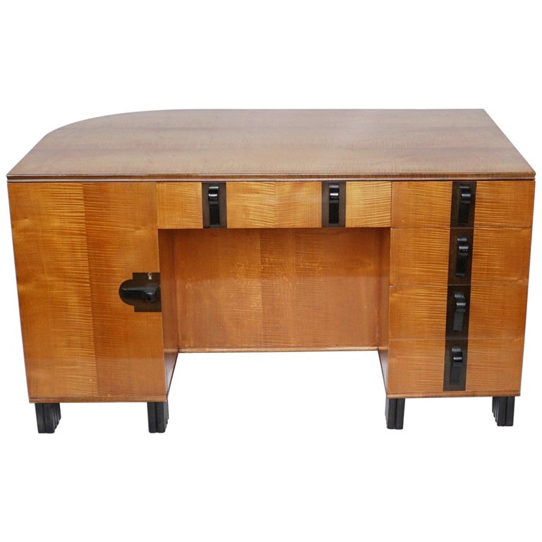 Art Deco Desk by Maurice Adams Satinwood, English Circa 1930 Jeroen Markies Art Deco