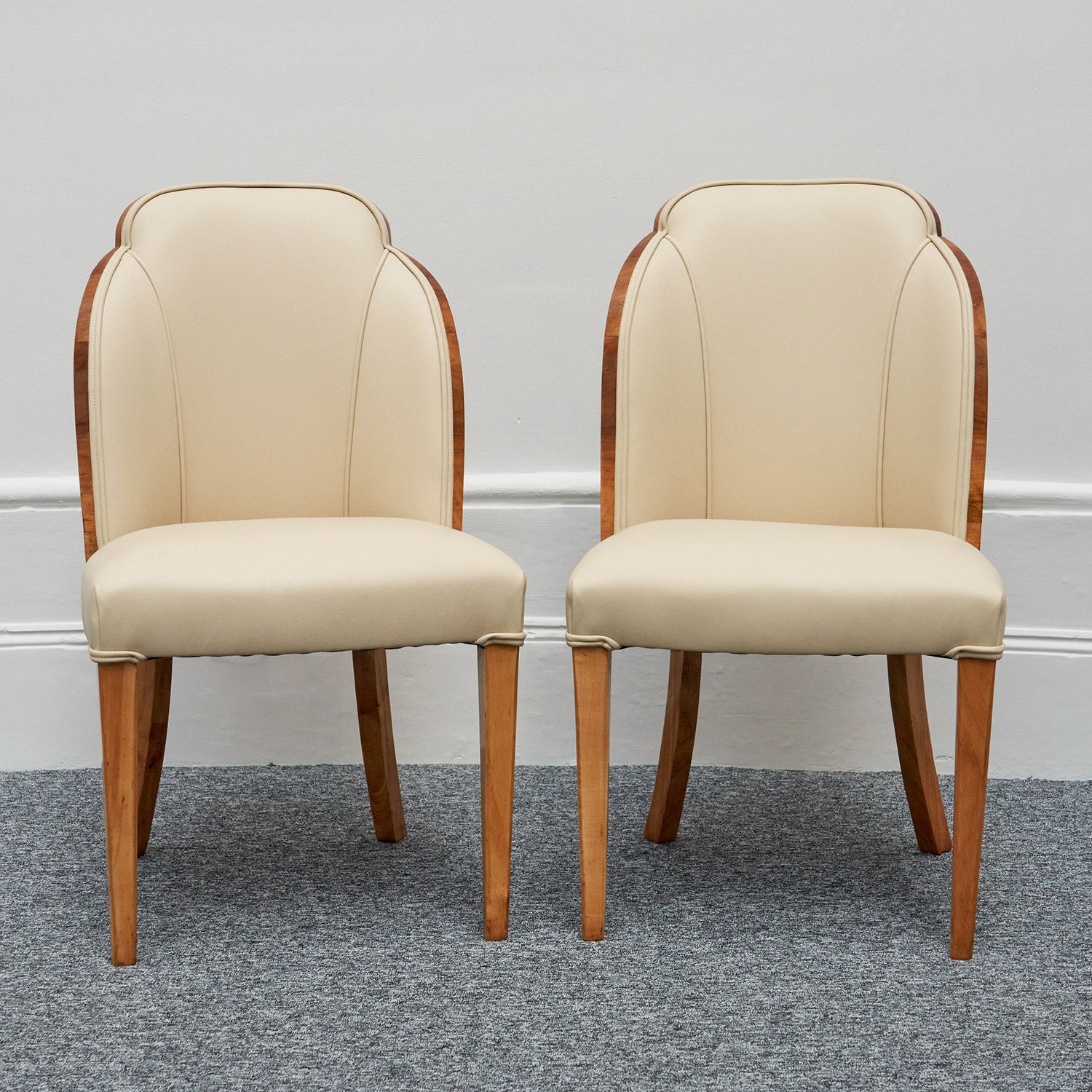 Harry & Lou Epstein Art Deco Cloud Chairs Burr Walnut , Re-upholstered in cream leather - Jeroen Markies Art Deco