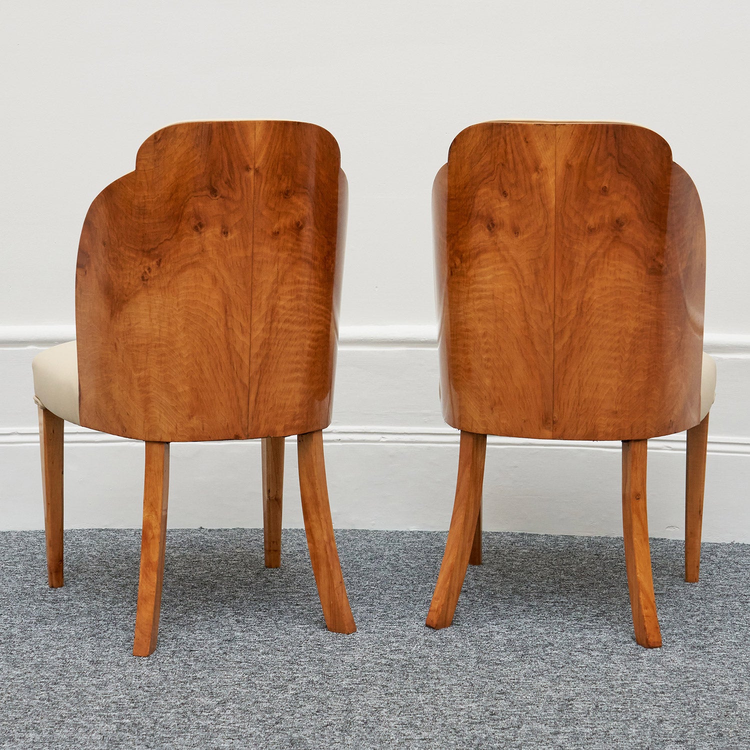 Harry & Lou Epstein Art Deco Cloud Chairs Burr Walnut , Re-upholstered in cream leather - Jeroen Markies Art Deco
