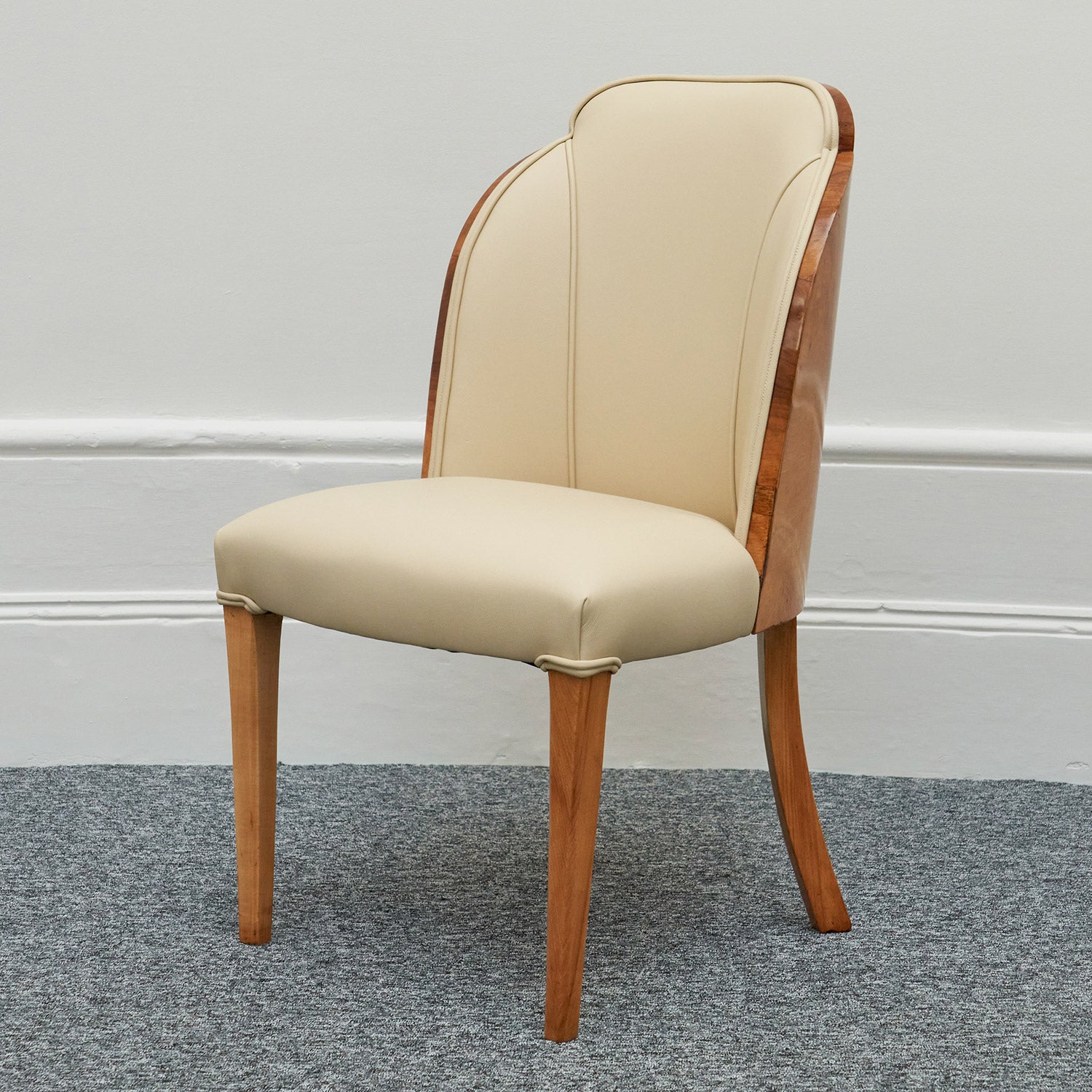 Harry & Lou Epstein Art Deco Cloud Chairs Burr Walnut , Re-upholstered in cream leather - Jeroen Markies Art Deco