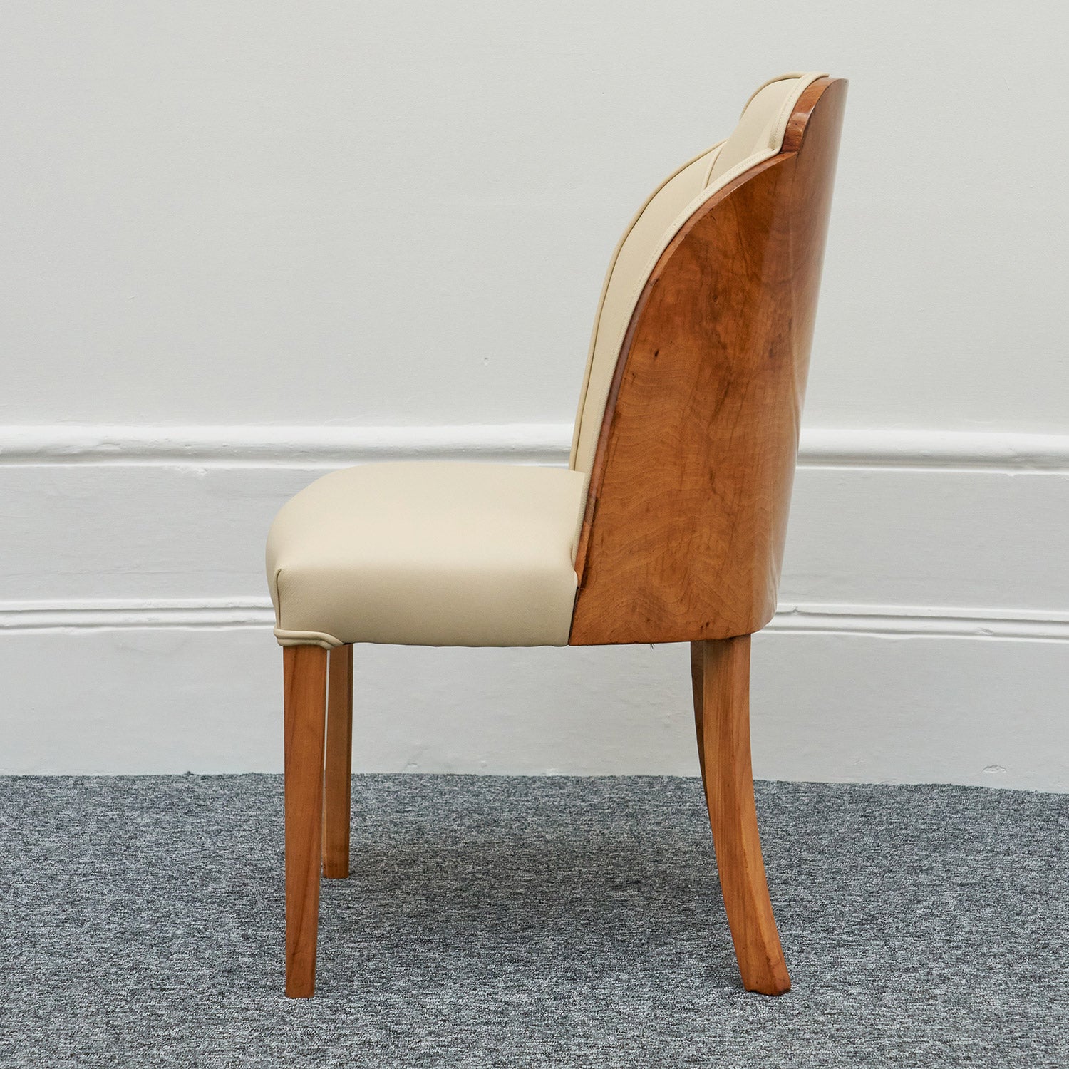 Harry & Lou Epstein Art Deco Cloud Chairs Burr Walnut , Re-upholstered in cream leather - Jeroen Markies Art Deco