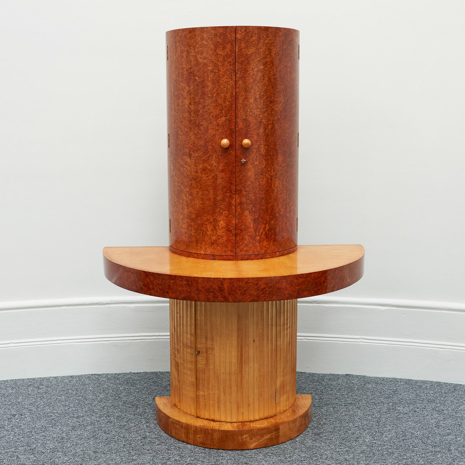 Art Deco Cocktail Bar Cabinet by Maurice Adams English 1930's Burr Walnut Satin Birch - Jeroen Markies Art Deco