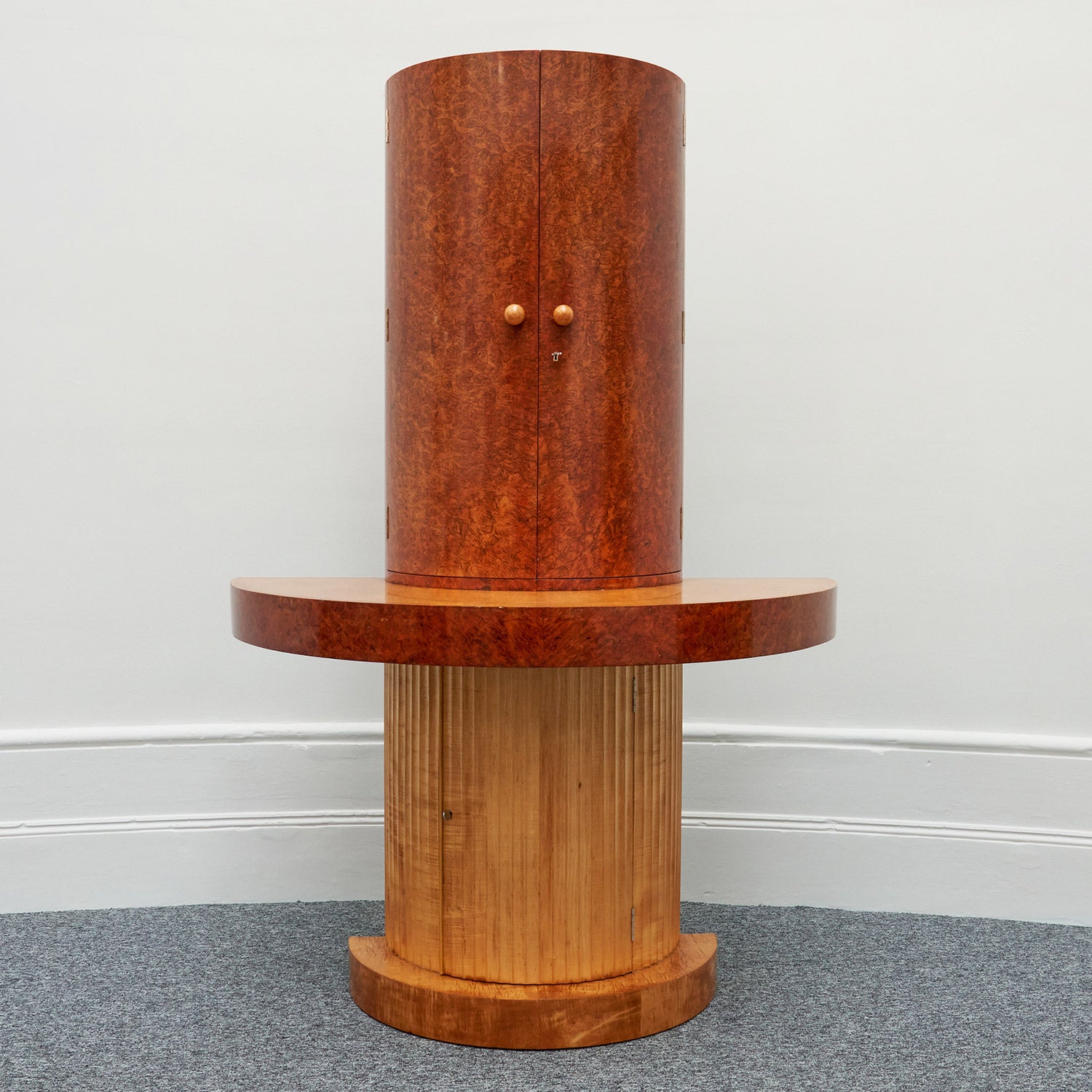 Art Deco Cocktail Bar Cabinet by Maurice Adams English 1930's Burr Walnut Satin Birch - Jeroen Markies Art Deco