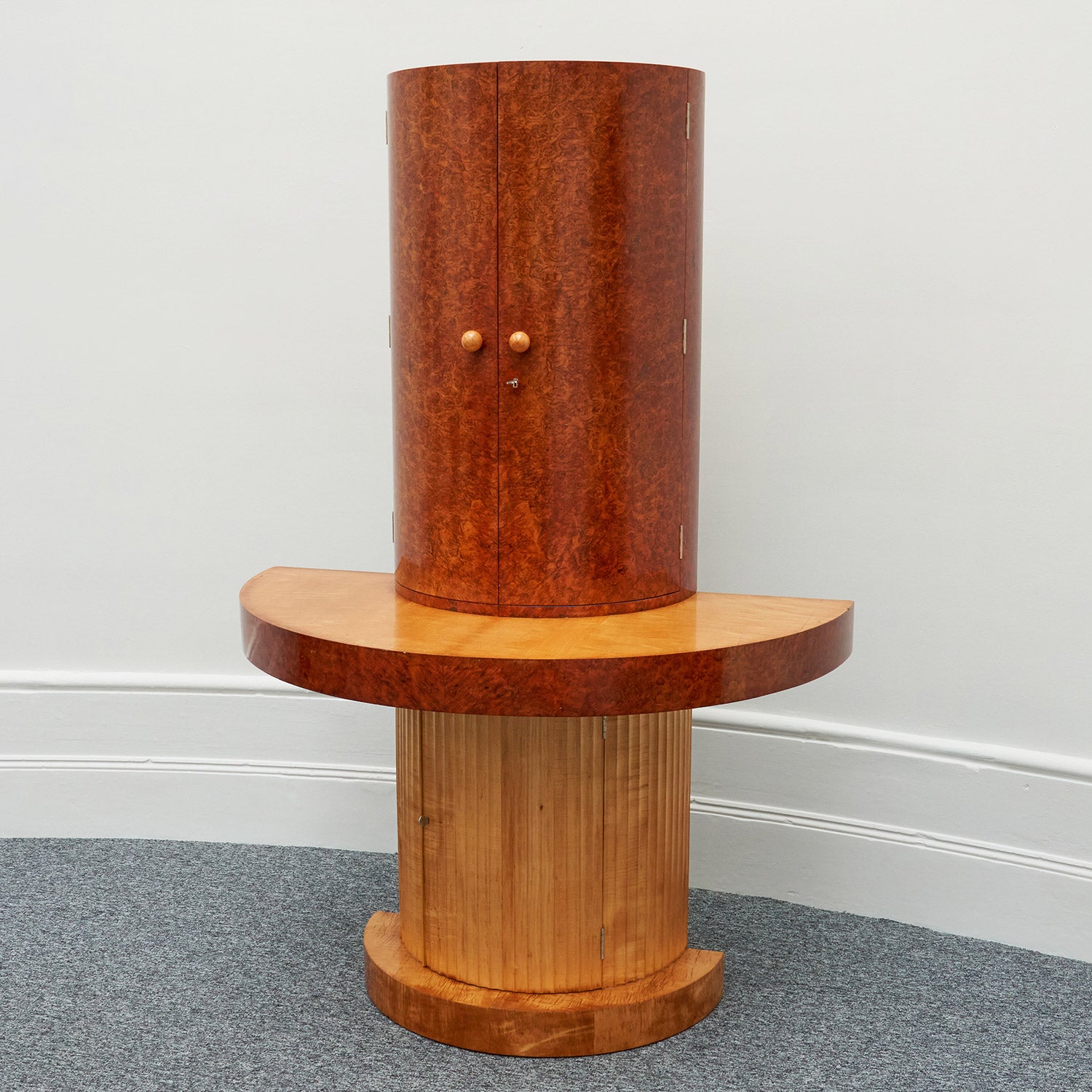 Art Deco Cocktail Bar Cabinet by Maurice Adams English 1930's Burr Walnut Satin Birch - Jeroen Markies Art Deco