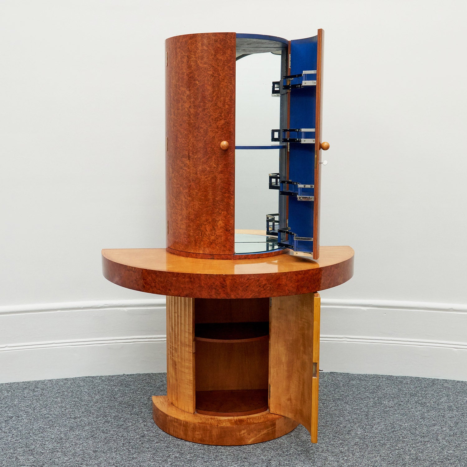 Art Deco Cocktail Bar Cabinet by Maurice Adams English 1930's Burr Walnut Satin Birch - Jeroen Markies Art Deco