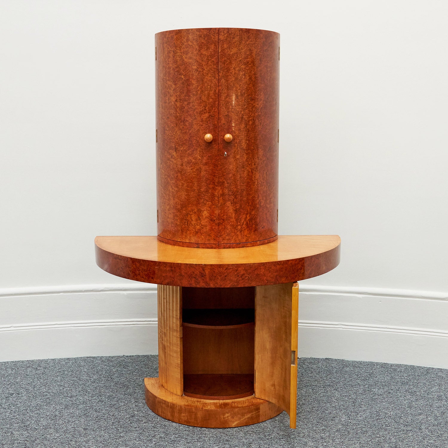 Art Deco Cocktail Bar Cabinet by Maurice Adams English 1930's Burr Walnut Satin Birch - Jeroen Markies Art Deco