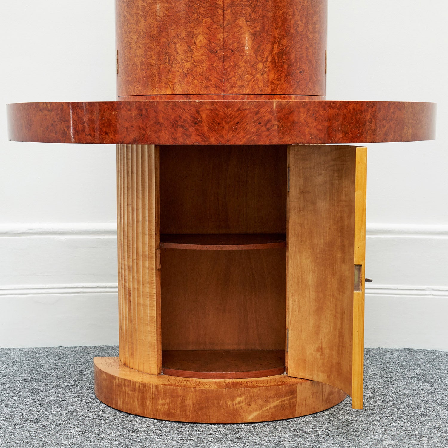 Art Deco Cocktail Bar Cabinet by Maurice Adams English 1930's Burr Walnut Satin Birch - Jeroen Markies Art Deco