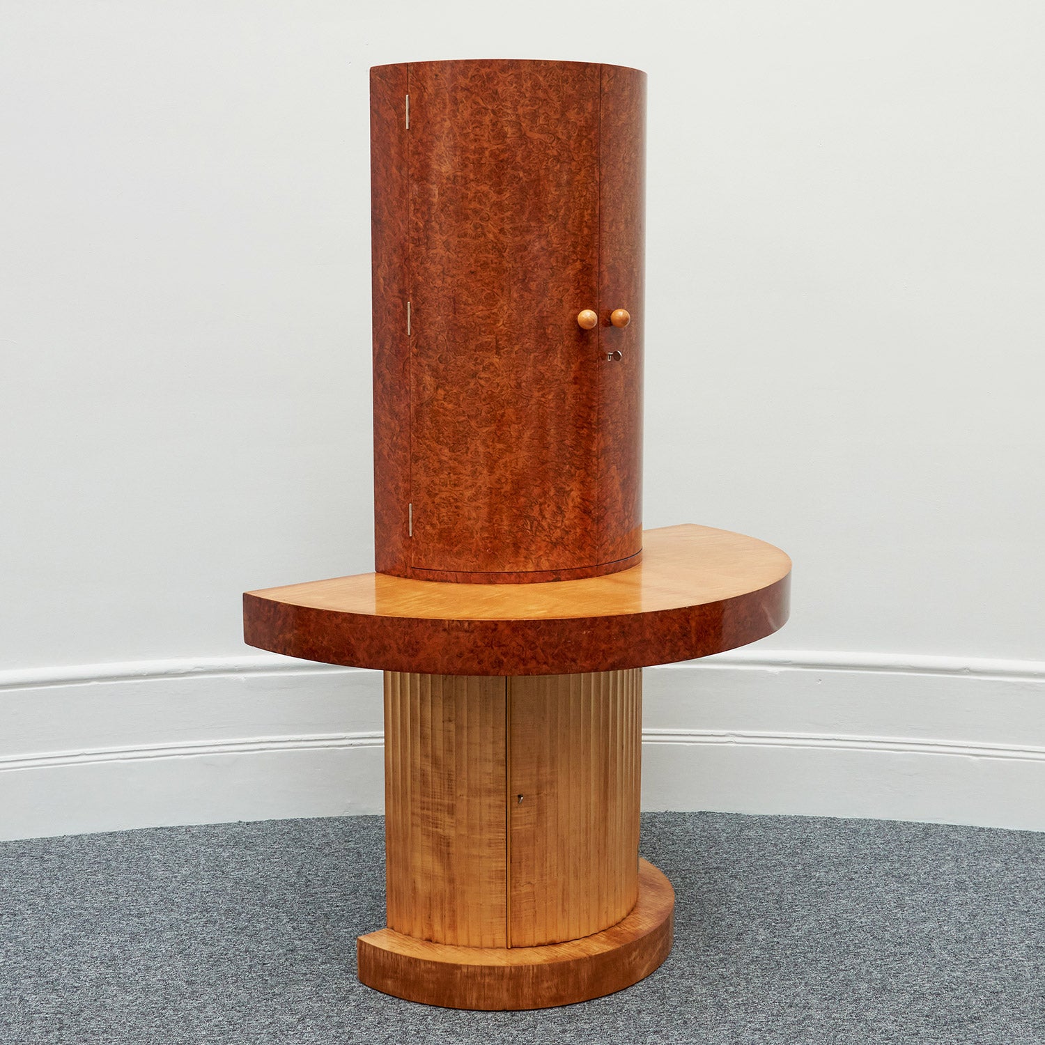 Art Deco Cocktail Bar Cabinet by Maurice Adams English 1930's Burr Walnut Satin Birch - Jeroen Markies Art Deco