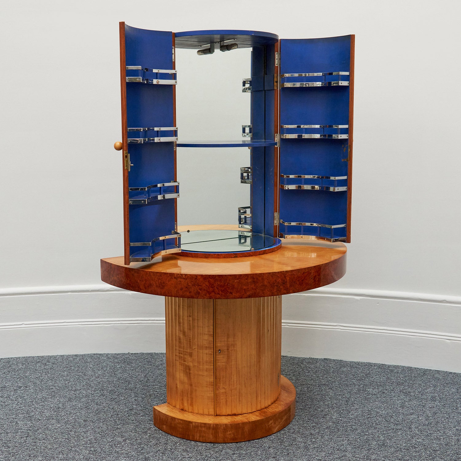 Art Deco Cocktail Bar Cabinet by Maurice Adams English 1930's Burr Walnut Satin Birch - Jeroen Markies Art Deco