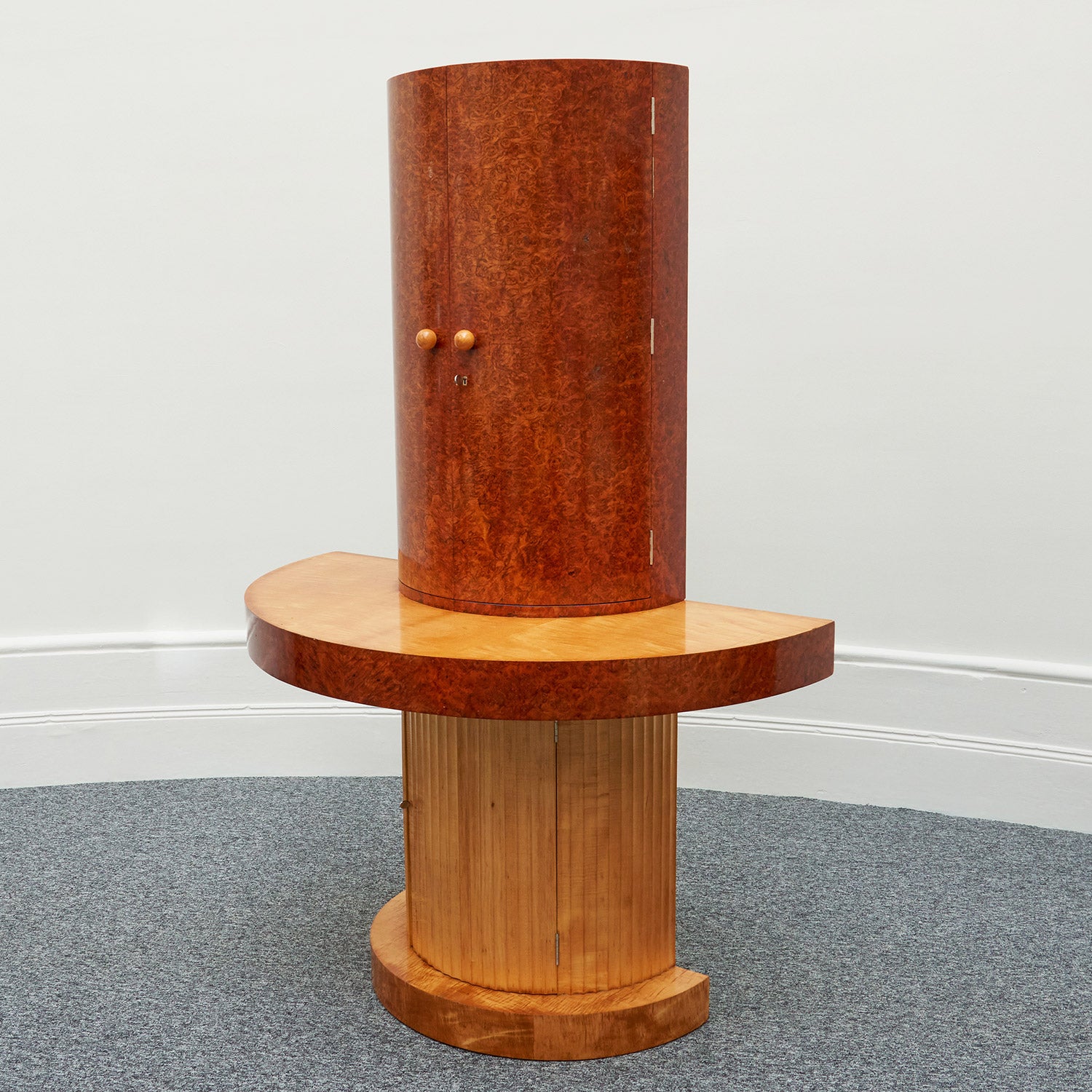 Art Deco Cocktail Bar Cabinet by Maurice Adams English 1930's Burr Walnut Satin Birch - Jeroen Markies Art Deco