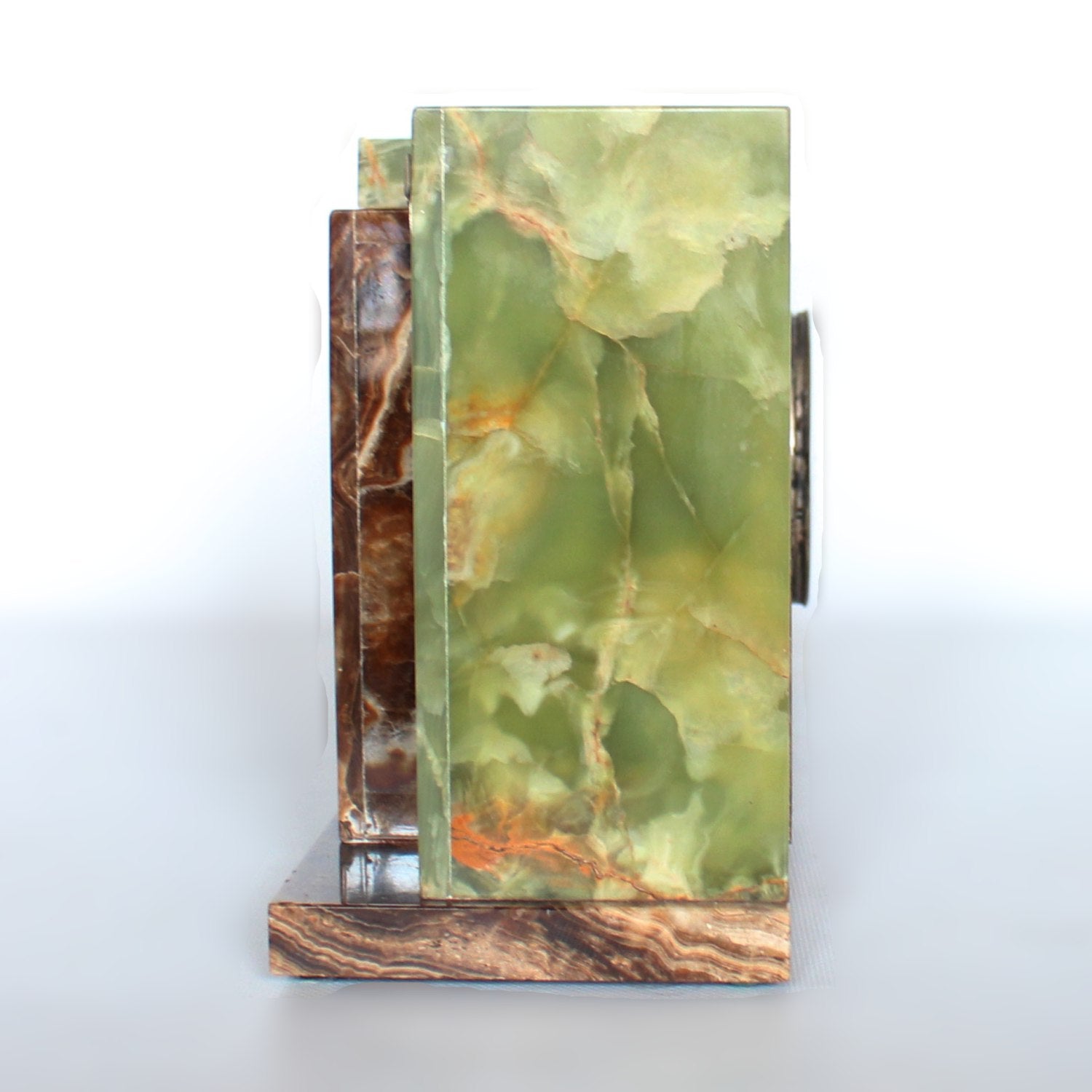 Art Deco Mantel Clock  in onyx and silvered bronze att to Geroges Lavroff at Jeroen Markies