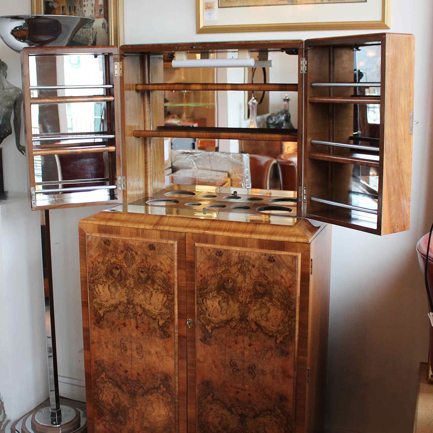 Art Deco cocktail cabinet with burr walnut panels circa 1930